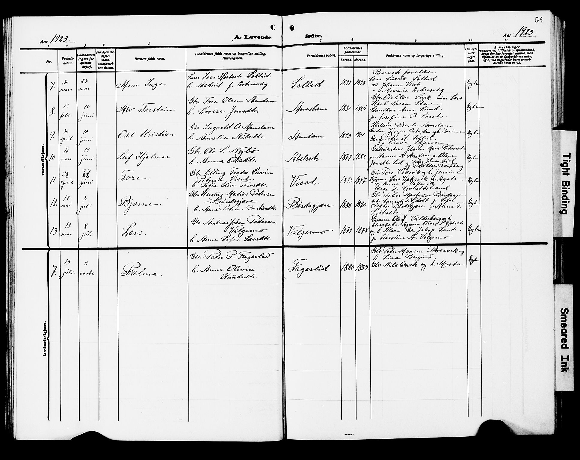 Ministerialprotokoller, klokkerbøker og fødselsregistre - Møre og Romsdal, AV/SAT-A-1454/522/L0328: Parish register (copy) no. 522C07, 1909-1925, p. 54