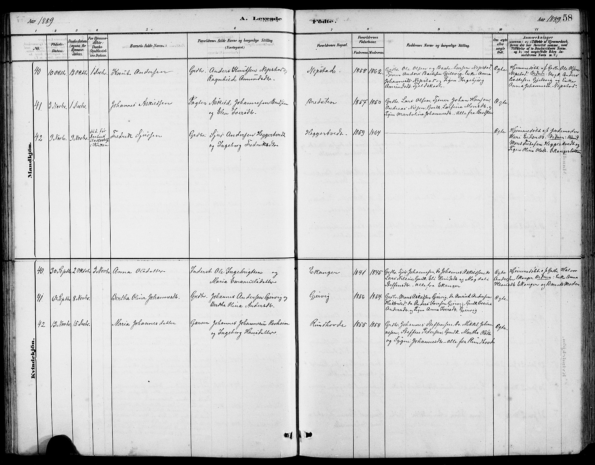 Hamre sokneprestembete, AV/SAB-A-75501/H/Ha/Hab: Parish register (copy) no. B 3, 1881-1898, p. 58