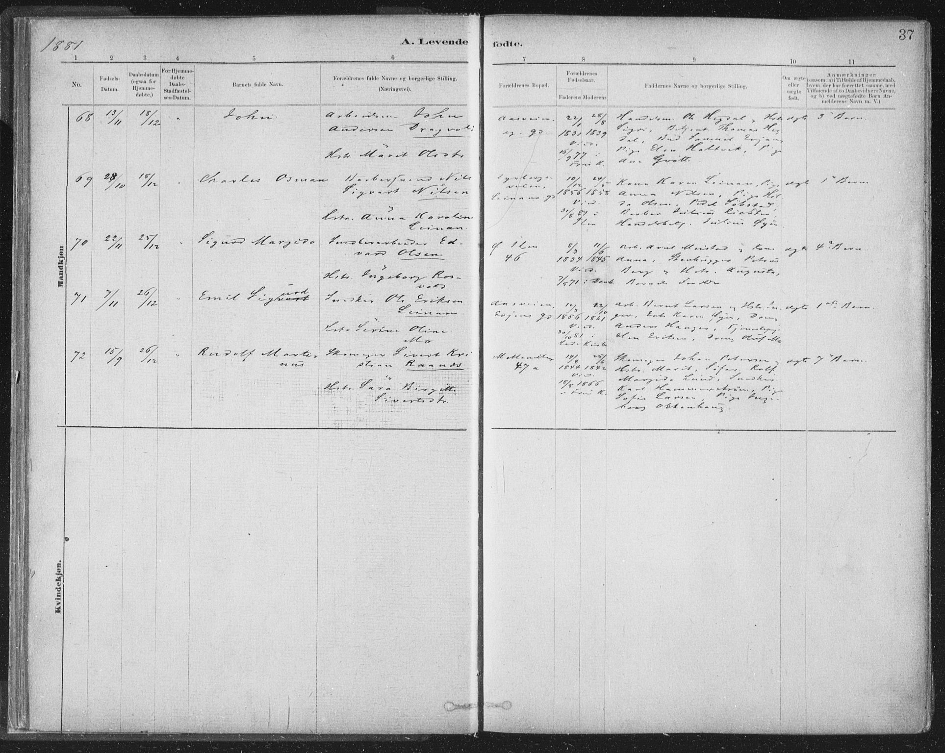 Ministerialprotokoller, klokkerbøker og fødselsregistre - Sør-Trøndelag, SAT/A-1456/603/L0162: Parish register (official) no. 603A01, 1879-1895, p. 37