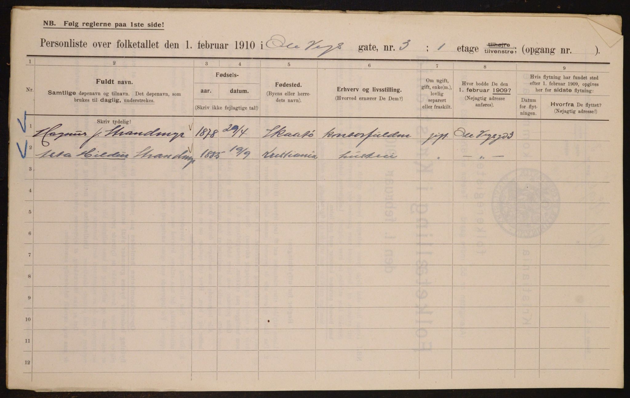 OBA, Municipal Census 1910 for Kristiania, 1910, p. 72720