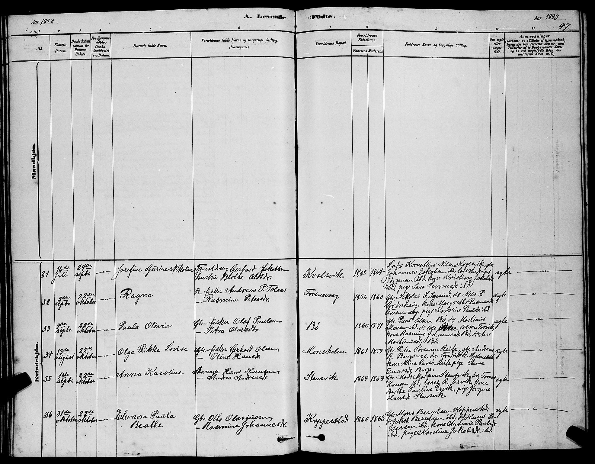 Ministerialprotokoller, klokkerbøker og fødselsregistre - Møre og Romsdal, SAT/A-1454/507/L0081: Parish register (copy) no. 507C04, 1878-1898, p. 97