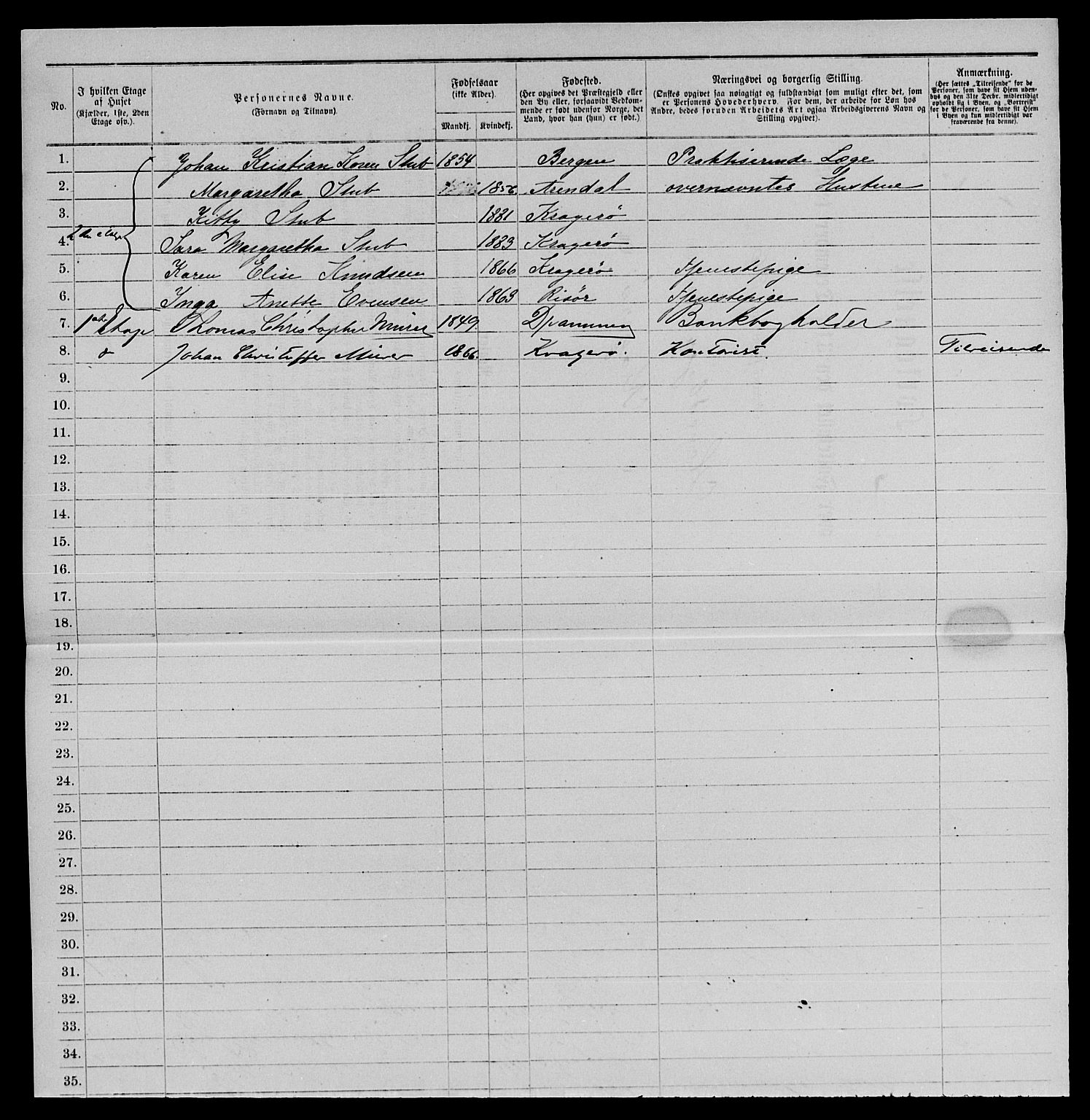 SAKO, 1885 census for 0801 Kragerø, 1885, p. 1100