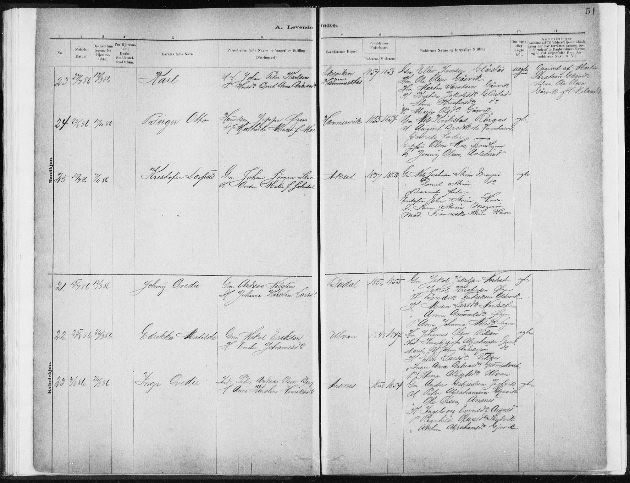 Ministerialprotokoller, klokkerbøker og fødselsregistre - Sør-Trøndelag, AV/SAT-A-1456/637/L0558: Parish register (official) no. 637A01, 1882-1899, p. 51