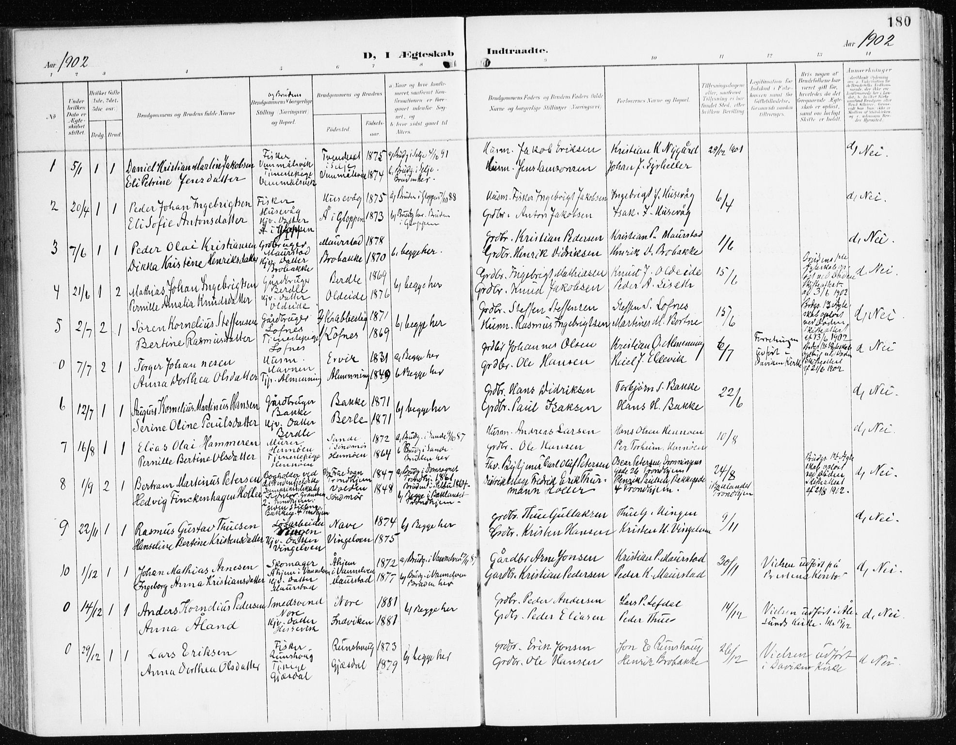 Davik sokneprestembete, SAB/A-79701/H/Haa/Haad/L0002: Parish register (official) no. D 2, 1901-1930, p. 180