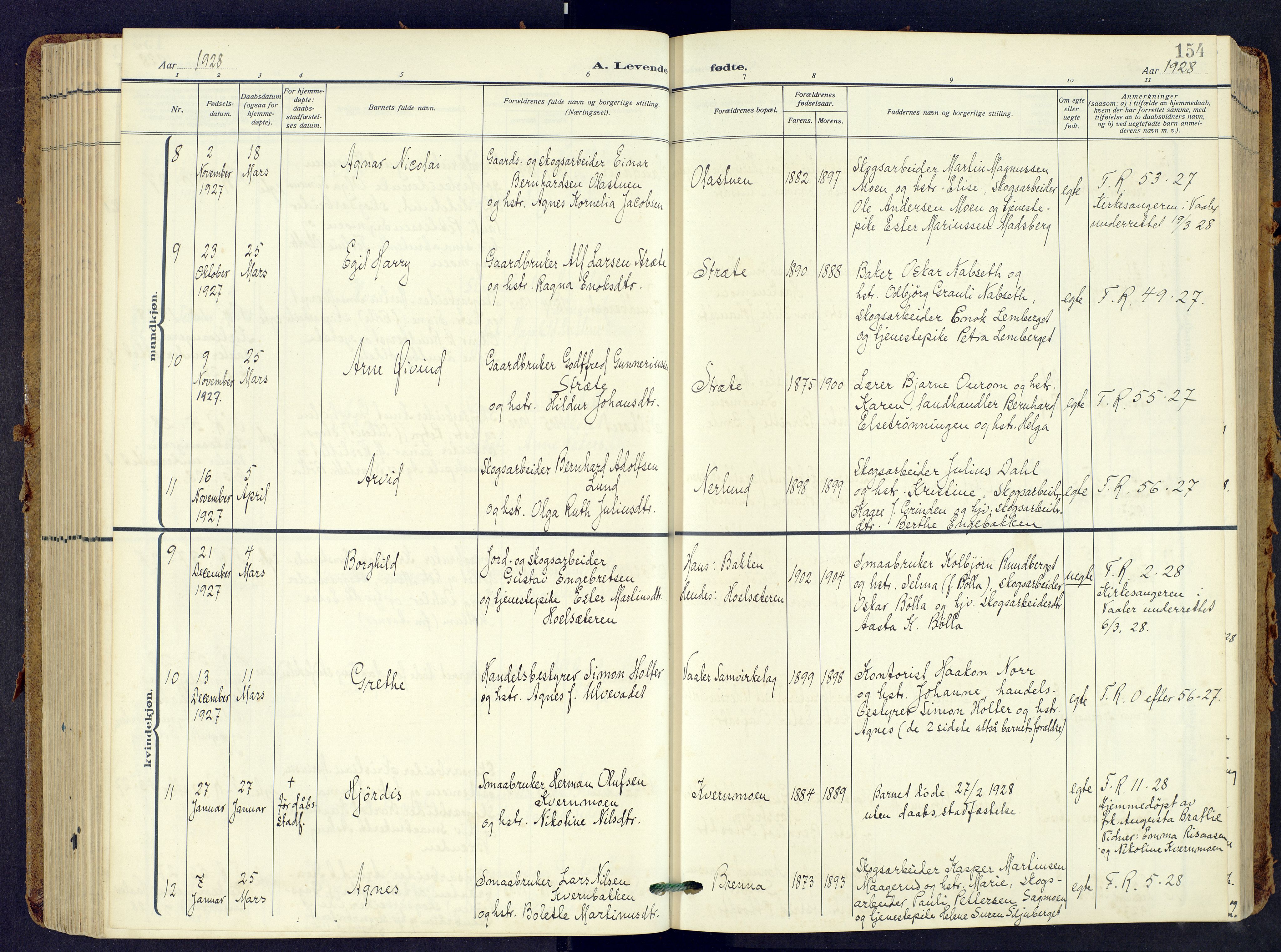 Våler prestekontor, Hedmark, AV/SAH-PREST-040/H/Ha/Haa/L0009: Parish register (official) no. 9, 1912-1940, p. 154