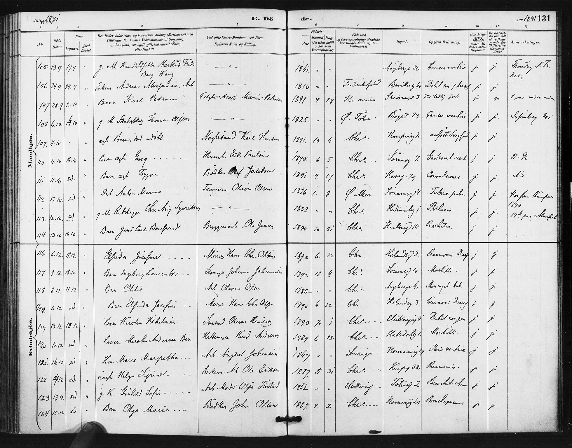 Kampen prestekontor Kirkebøker, AV/SAO-A-10853/F/Fa/L0006: Parish register (official) no. I 6, 1889-1896, p. 131