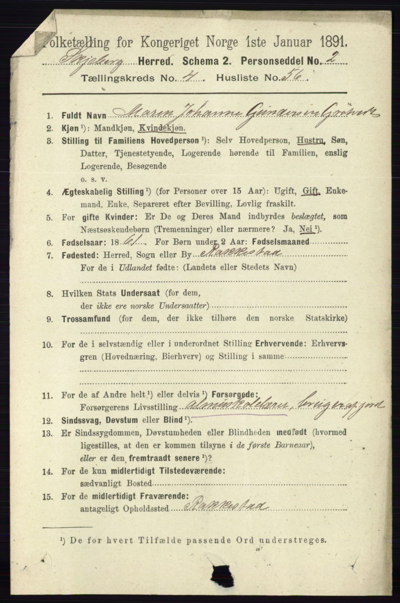 RA, 1891 census for 0115 Skjeberg, 1891, p. 2189