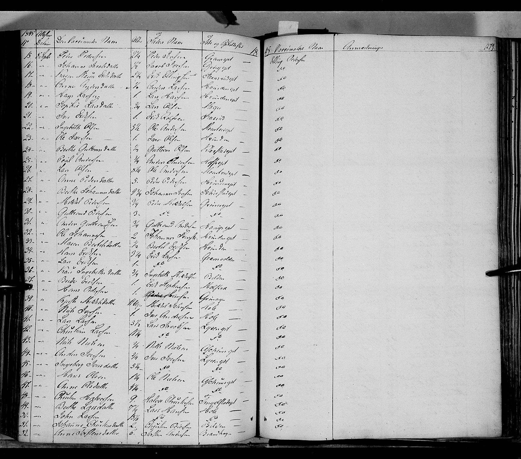 Gran prestekontor, SAH/PREST-112/H/Ha/Haa/L0011: Parish register (official) no. 11, 1842-1856, p. 1278-1279