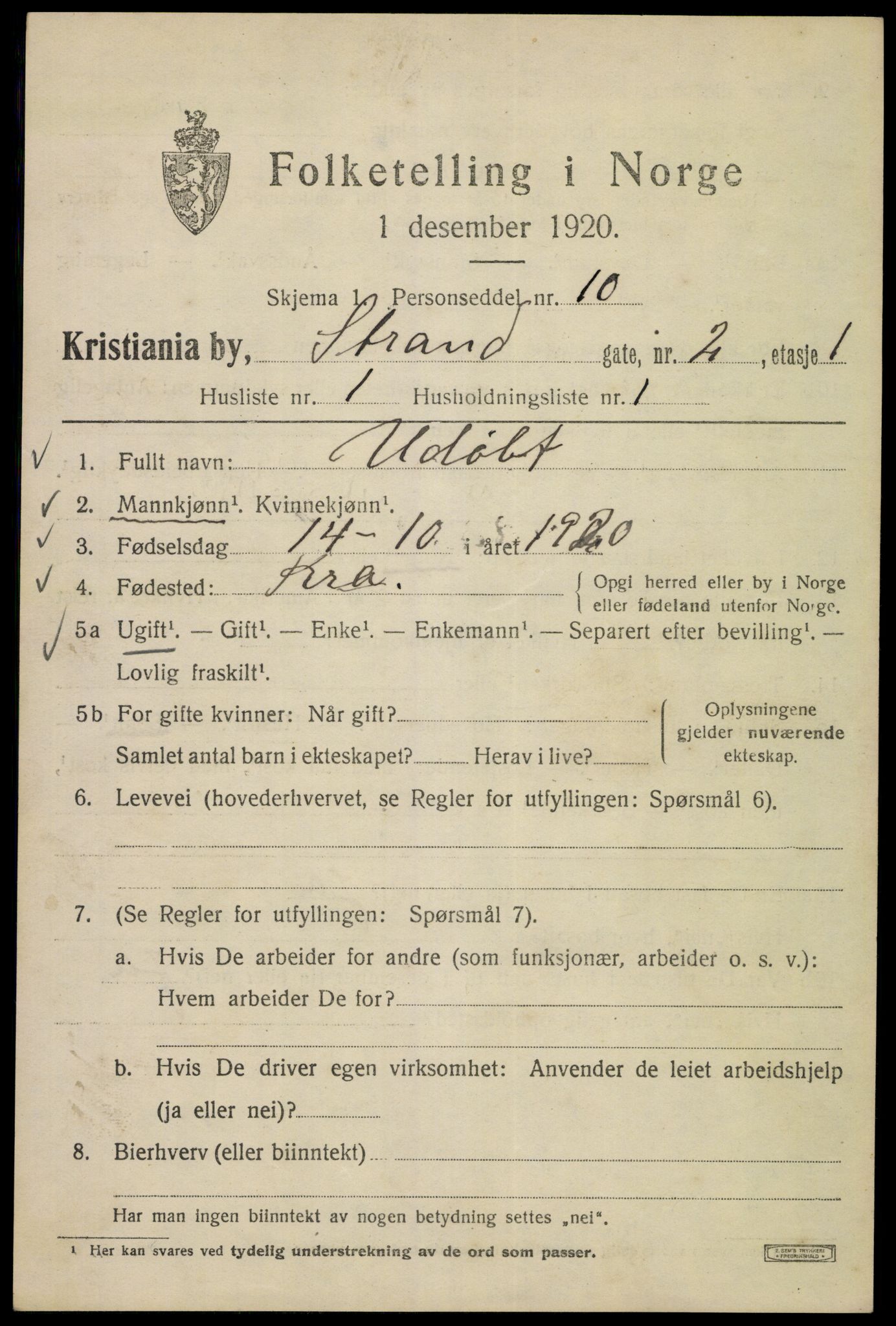 SAO, 1920 census for Kristiania, 1920, p. 550851