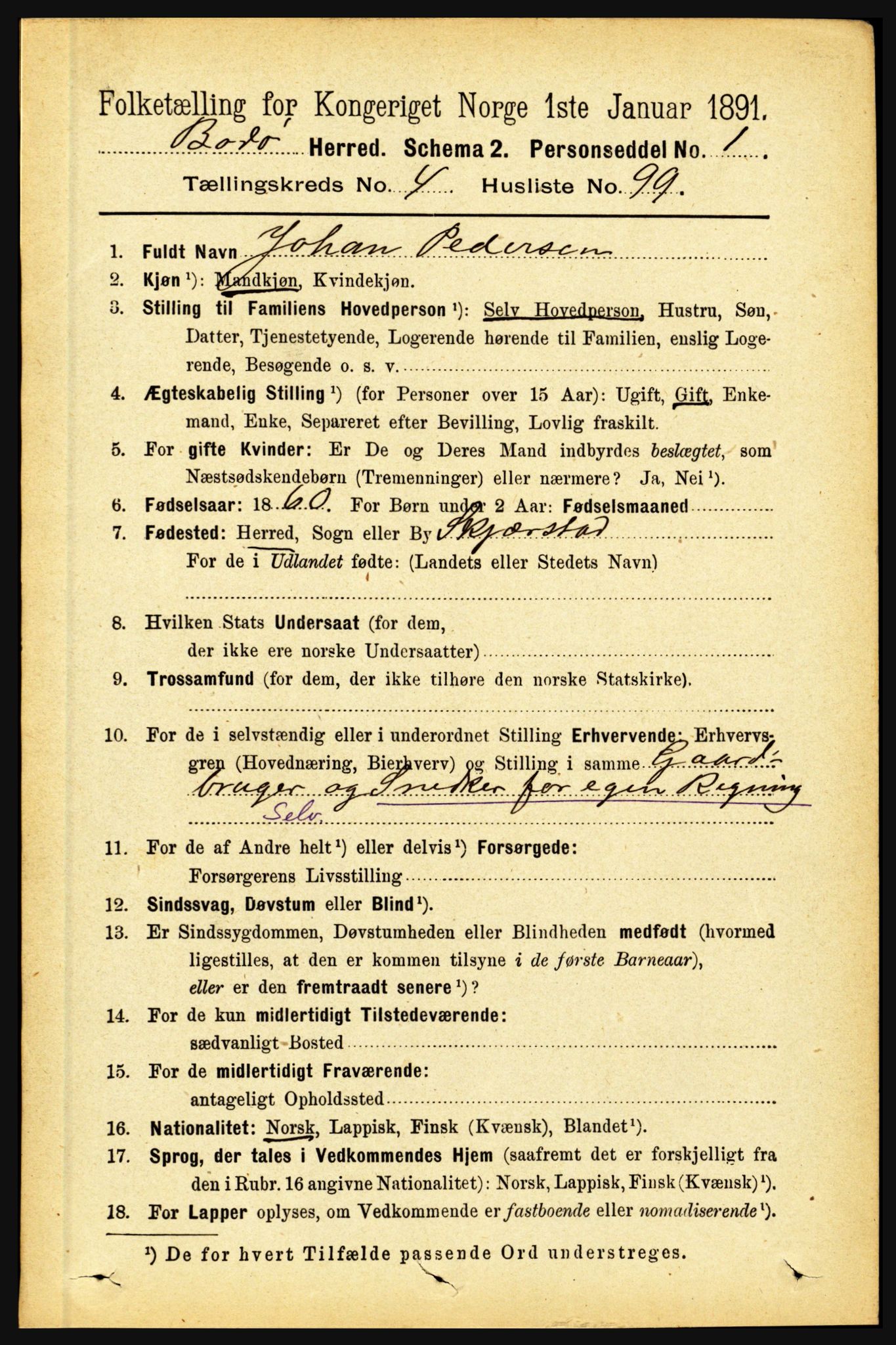 RA, 1891 census for 1843 Bodø, 1891, p. 2840