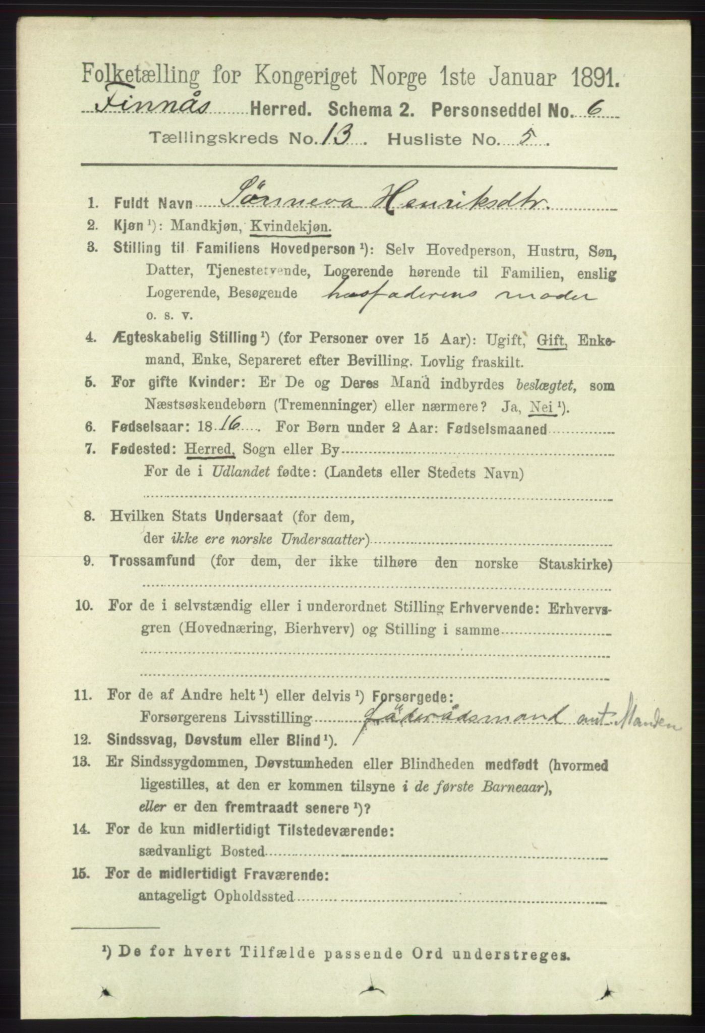 RA, 1891 census for 1218 Finnås, 1891, p. 5632