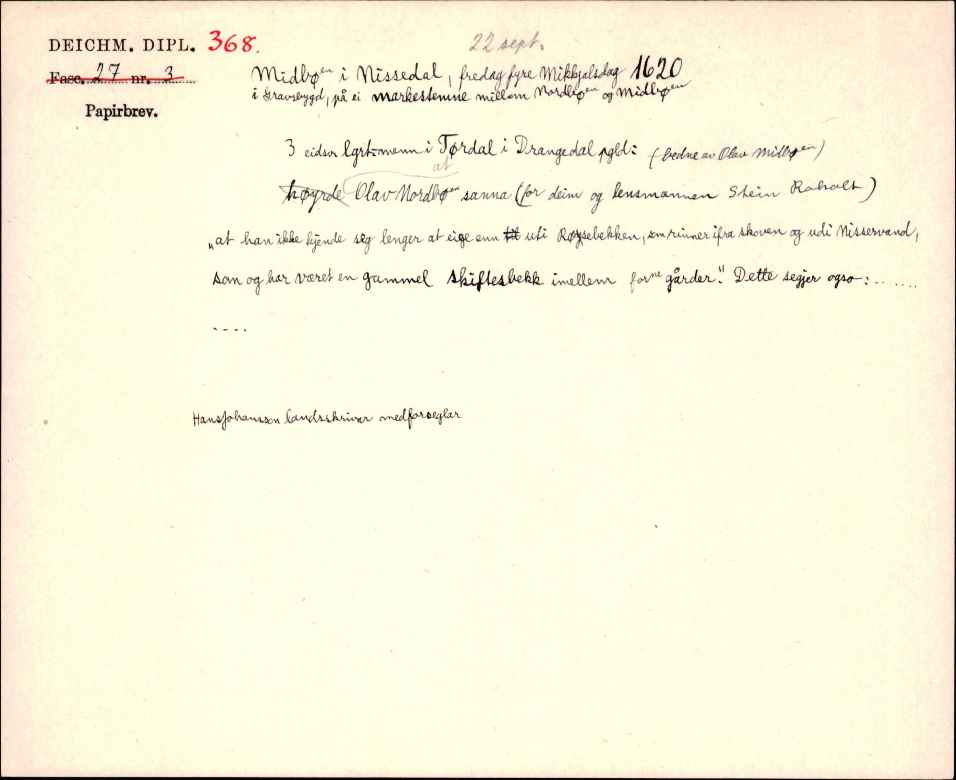 Riksarkivets diplomsamling, AV/RA-EA-5965/F35/F35j/L0001: Regestsedler: Deichmanske diplomer nr. 1-450, p. 763