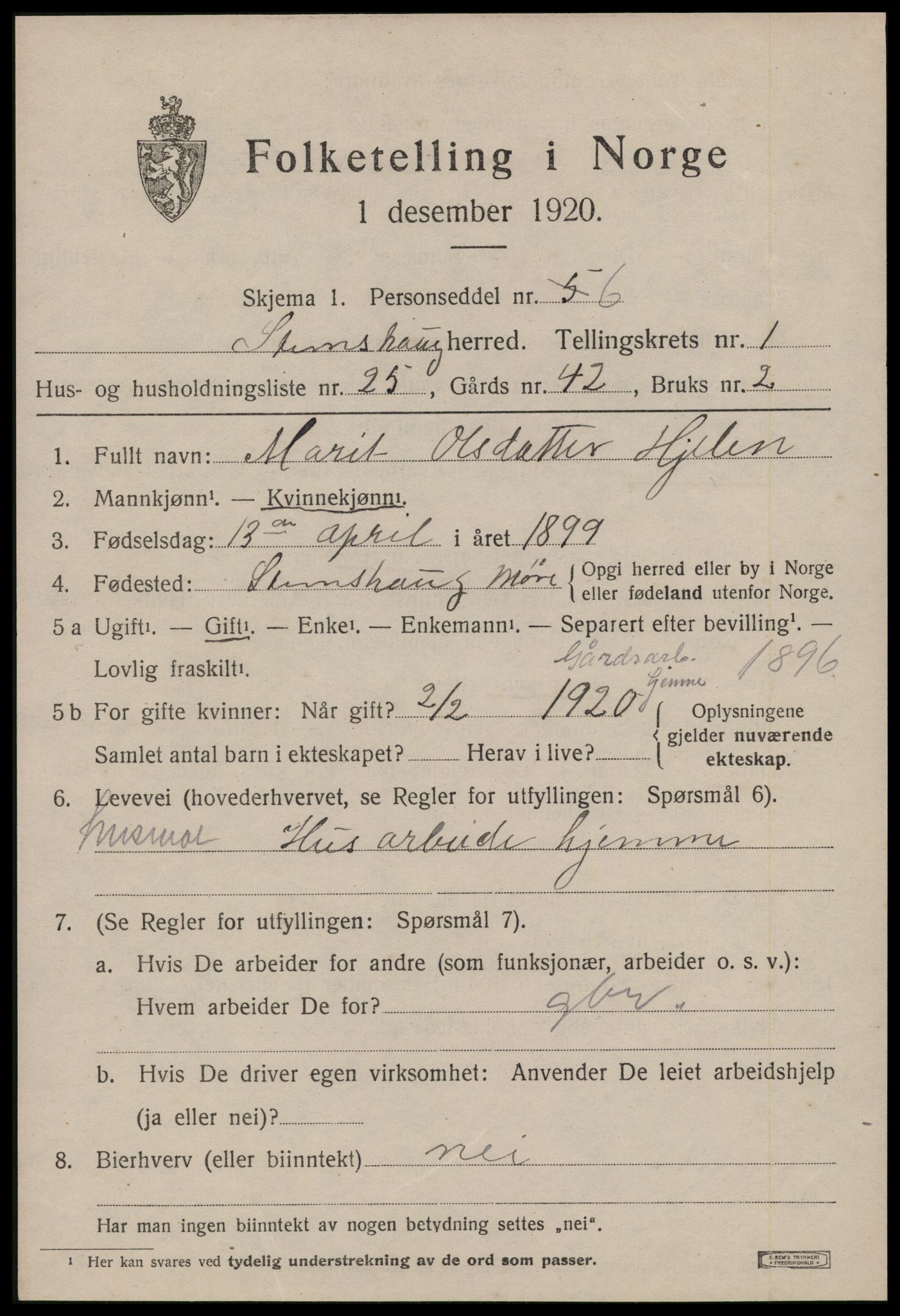 SAT, 1920 census for Stemshaug, 1920, p. 648