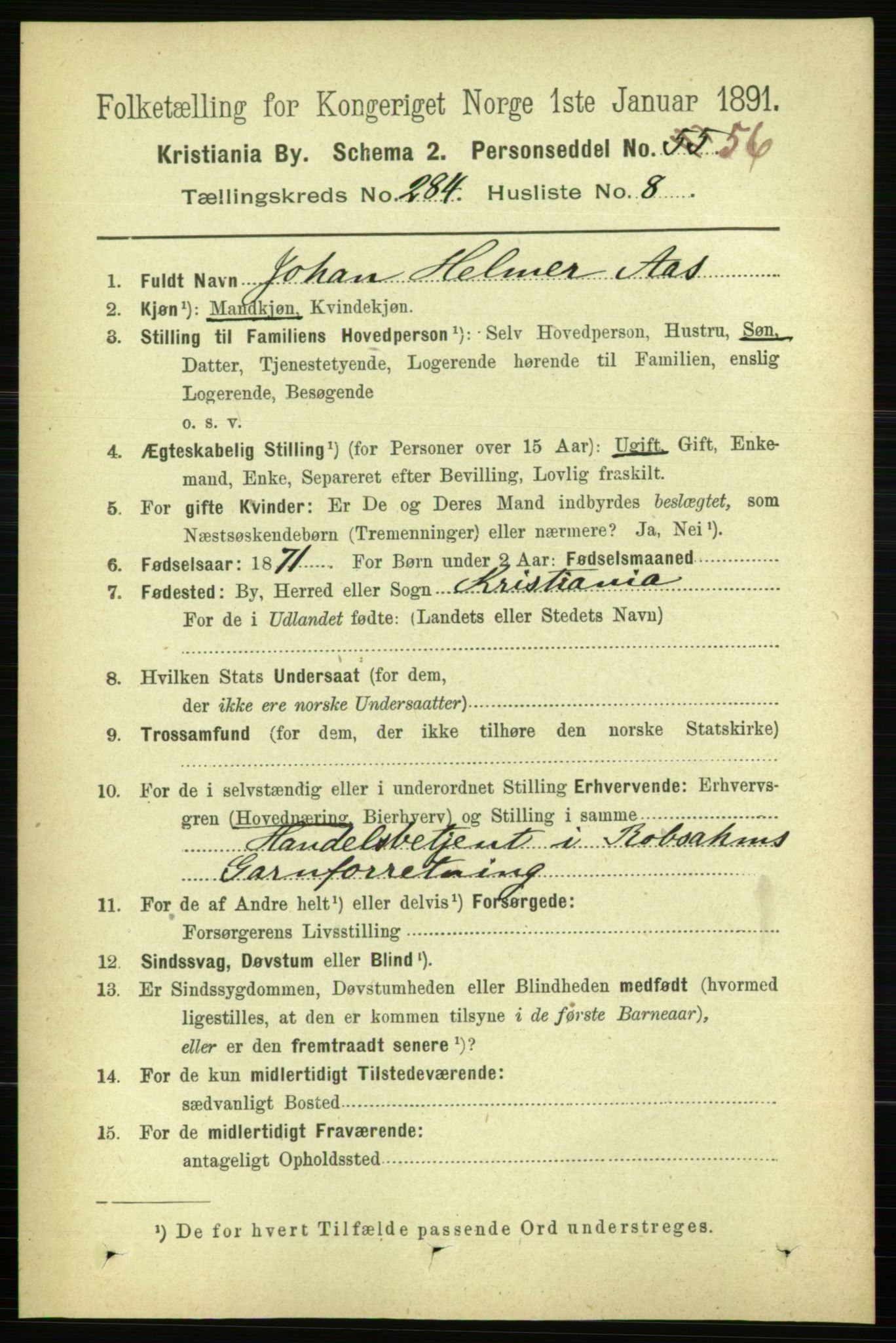 RA, 1891 census for 0301 Kristiania, 1891, p. 173646