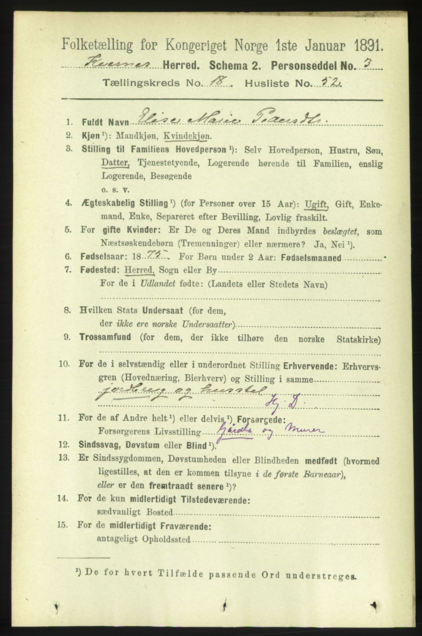 RA, 1891 census for 1553 Kvernes, 1891, p. 8085