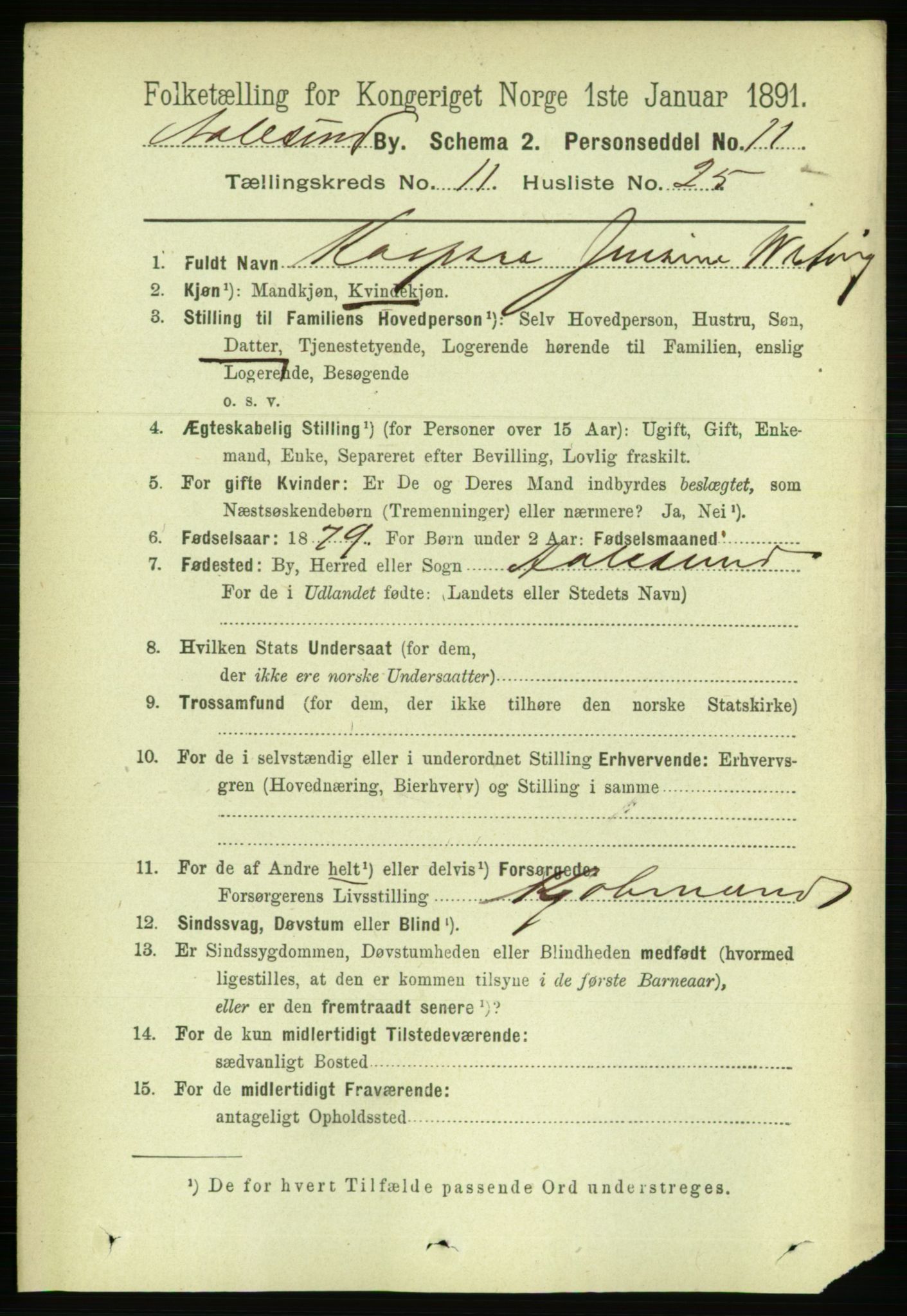 RA, 1891 census for 1501 Ålesund, 1891, p. 7410