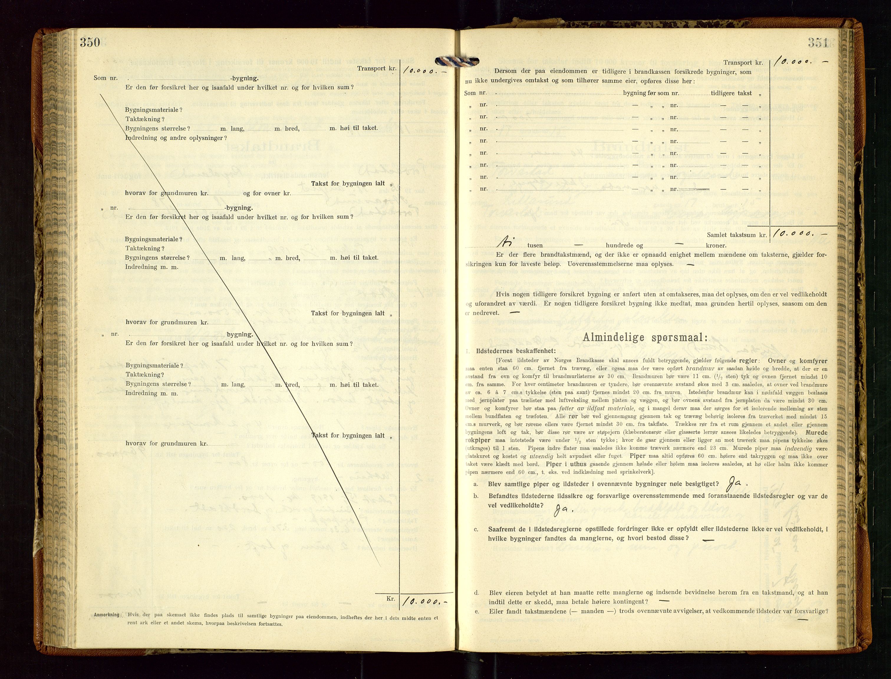 Torvestad lensmannskontor, AV/SAST-A-100307/1/Gob/L0005: "Brandtaxationsprotokol for Torvestad Lensmannsdistrikt", 1915-1928, p. 350-351