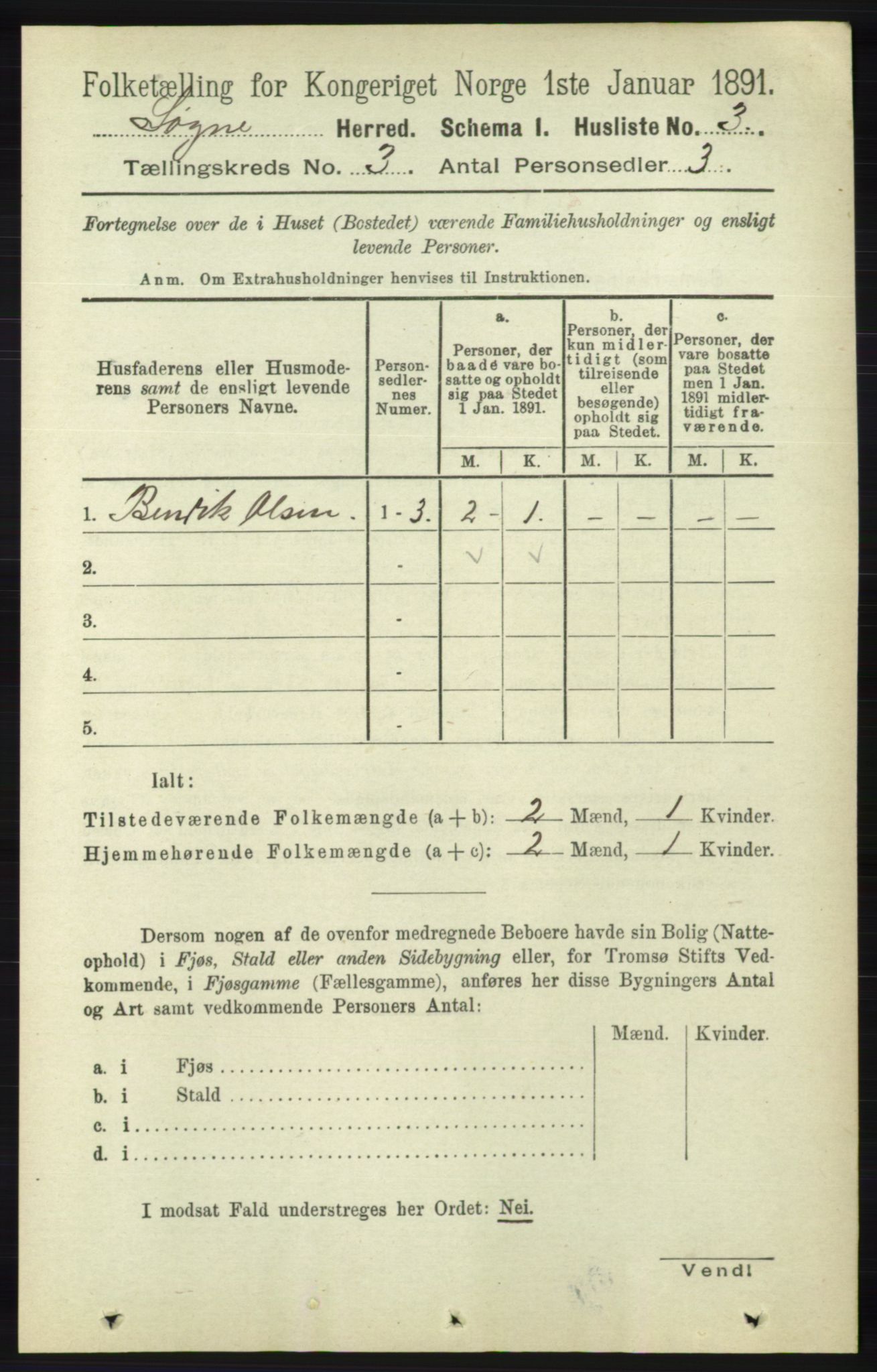 RA, 1891 census for 1018 Søgne, 1891, p. 268