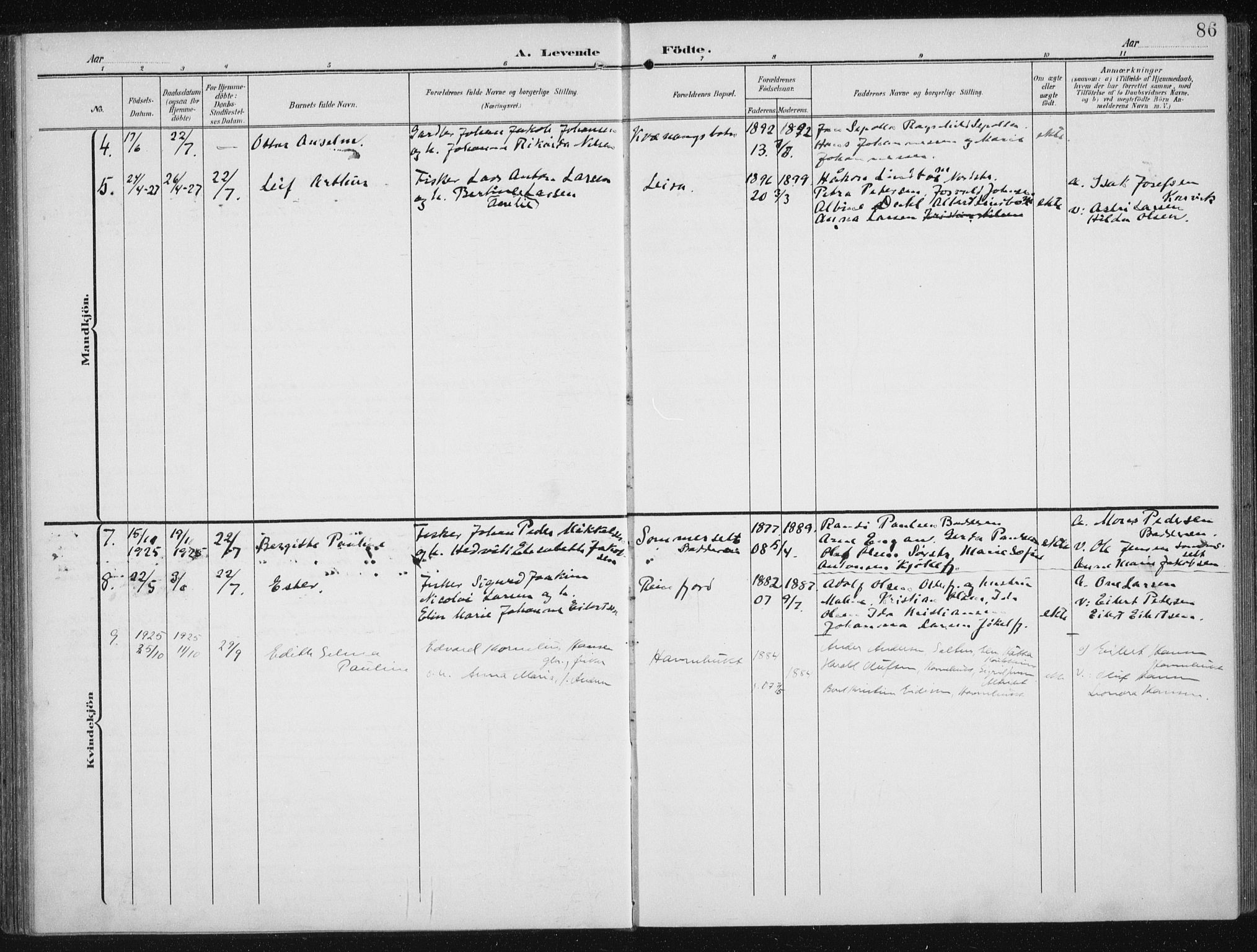 Skjervøy sokneprestkontor, AV/SATØ-S-1300/H/Ha/Hab/L0017klokker: Parish register (copy) no. 17, 1906-1941, p. 86