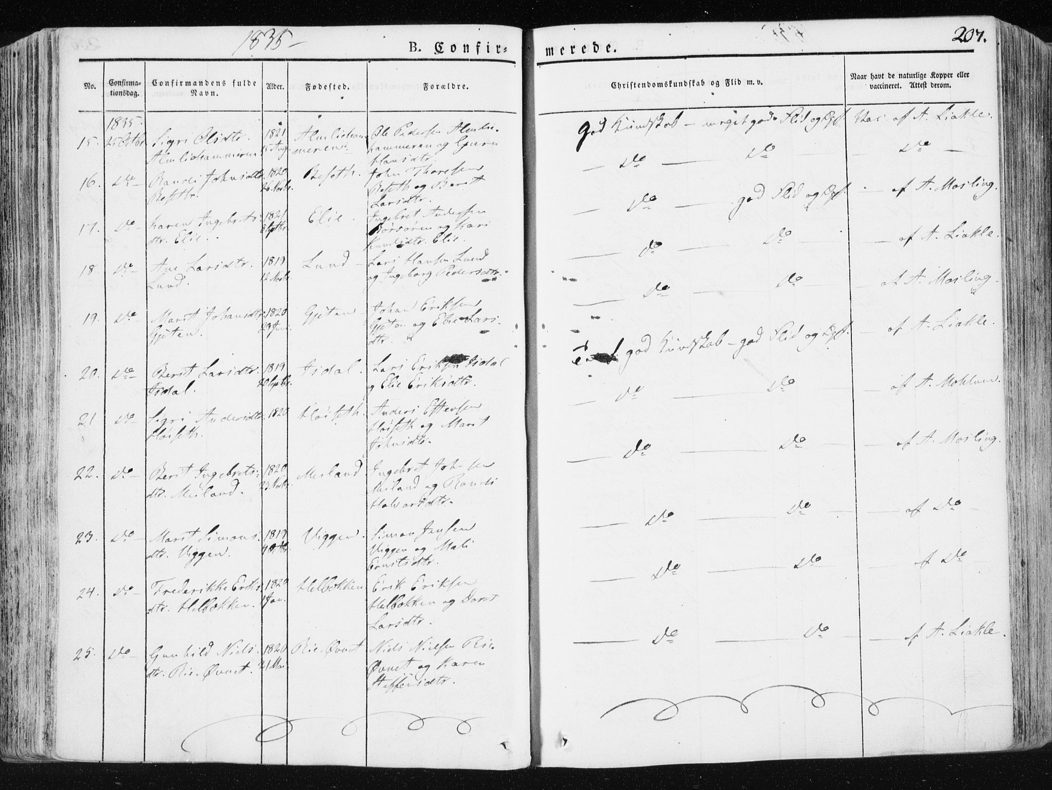 Ministerialprotokoller, klokkerbøker og fødselsregistre - Sør-Trøndelag, SAT/A-1456/665/L0771: Parish register (official) no. 665A06, 1830-1856, p. 207