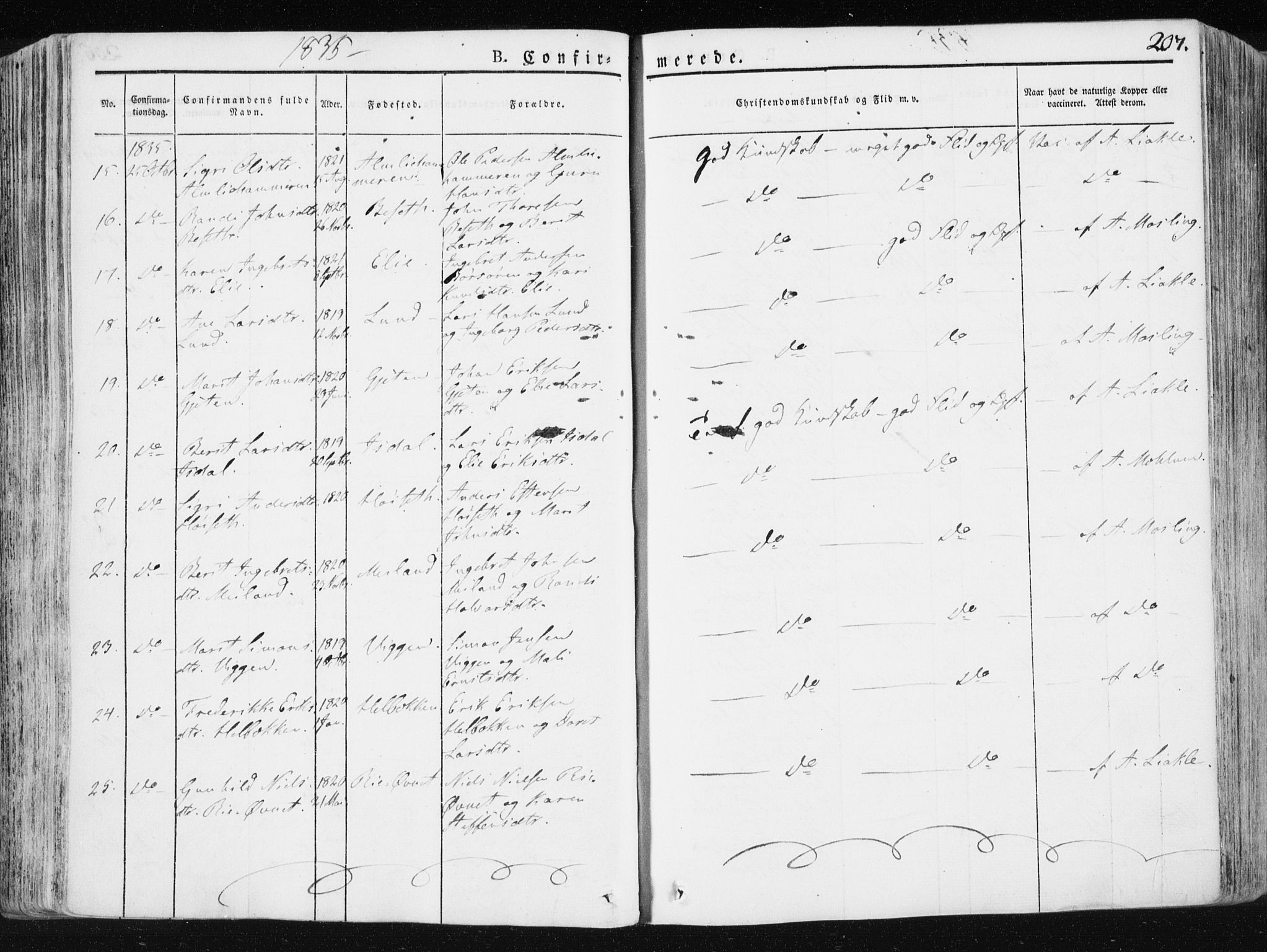 Ministerialprotokoller, klokkerbøker og fødselsregistre - Sør-Trøndelag, AV/SAT-A-1456/665/L0771: Parish register (official) no. 665A06, 1830-1856, p. 207