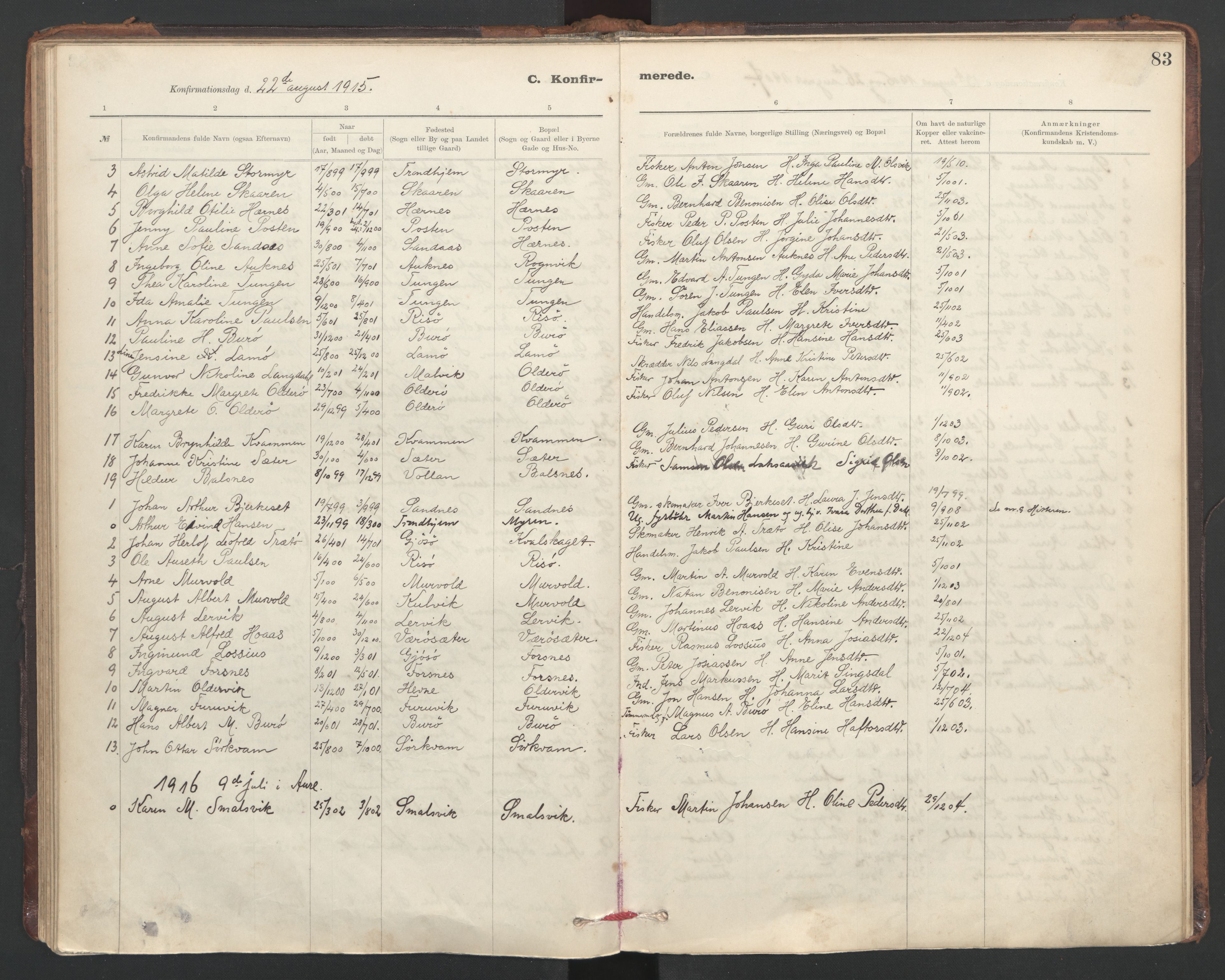 Ministerialprotokoller, klokkerbøker og fødselsregistre - Sør-Trøndelag, SAT/A-1456/635/L0552: Parish register (official) no. 635A02, 1899-1919, p. 83