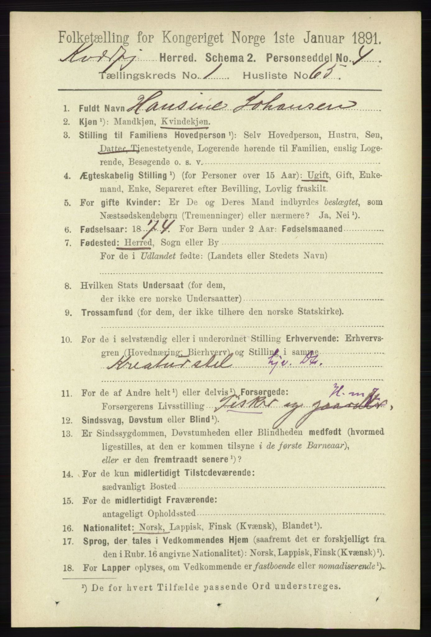 RA, 1891 census for 1911 Kvæfjord, 1891, p. 547