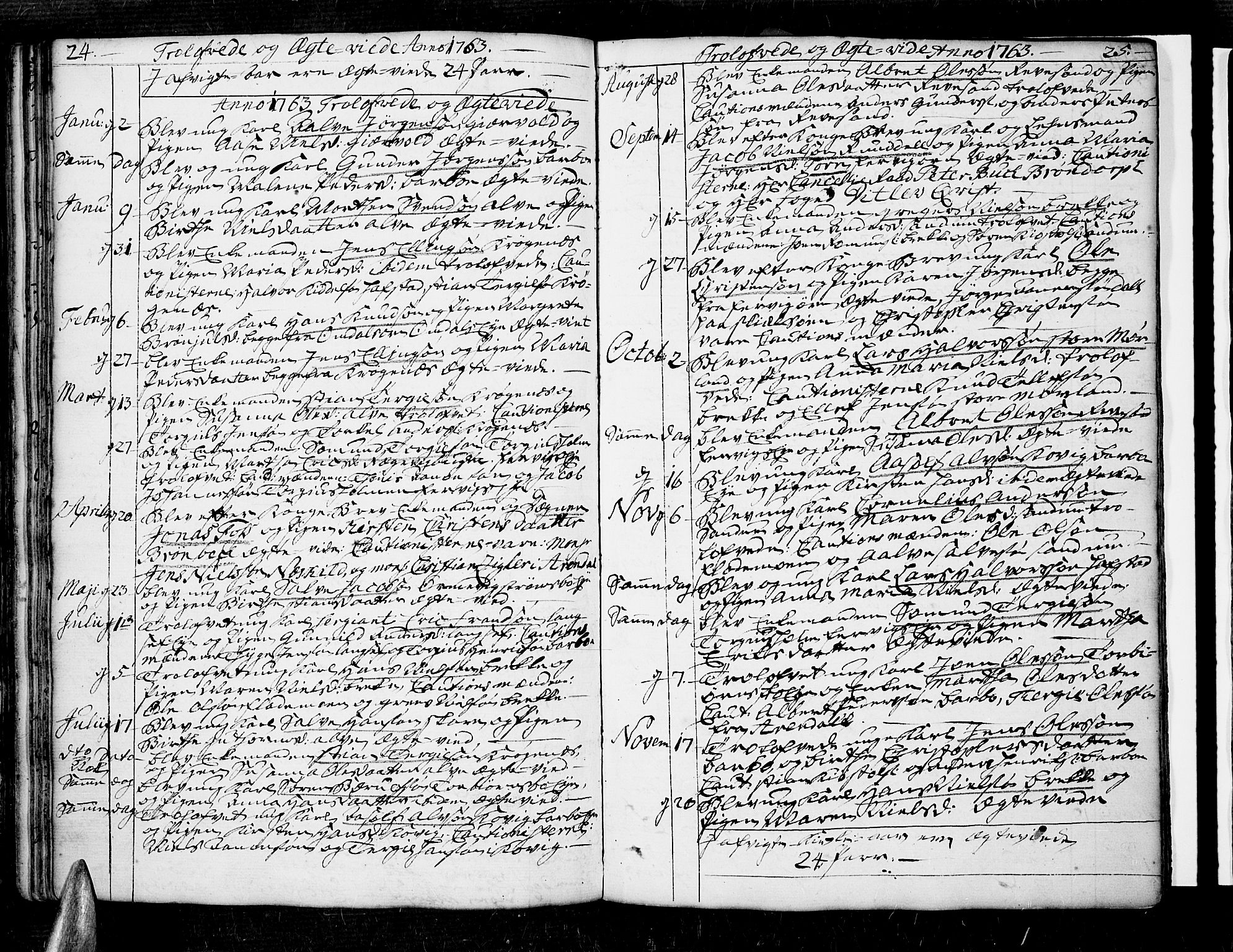 Tromøy sokneprestkontor, SAK/1111-0041/F/Fa/L0001: Parish register (official) no. A 1, 1747-1793, p. 24-25