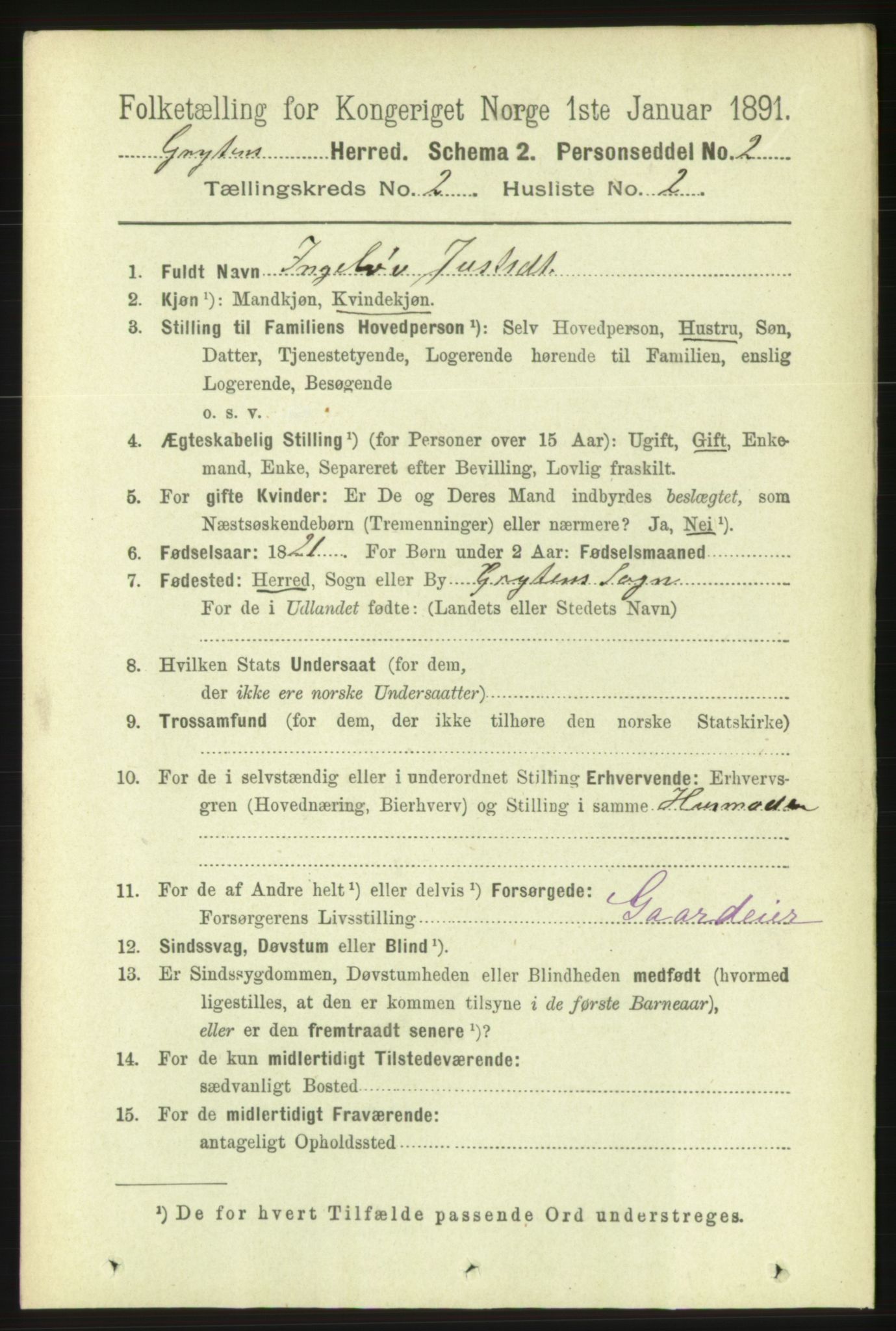 RA, 1891 census for 1539 Grytten, 1891, p. 443