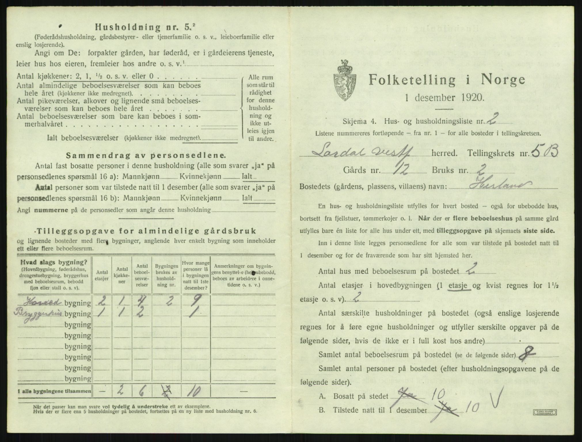 SAKO, 1920 census for Lardal, 1920, p. 823