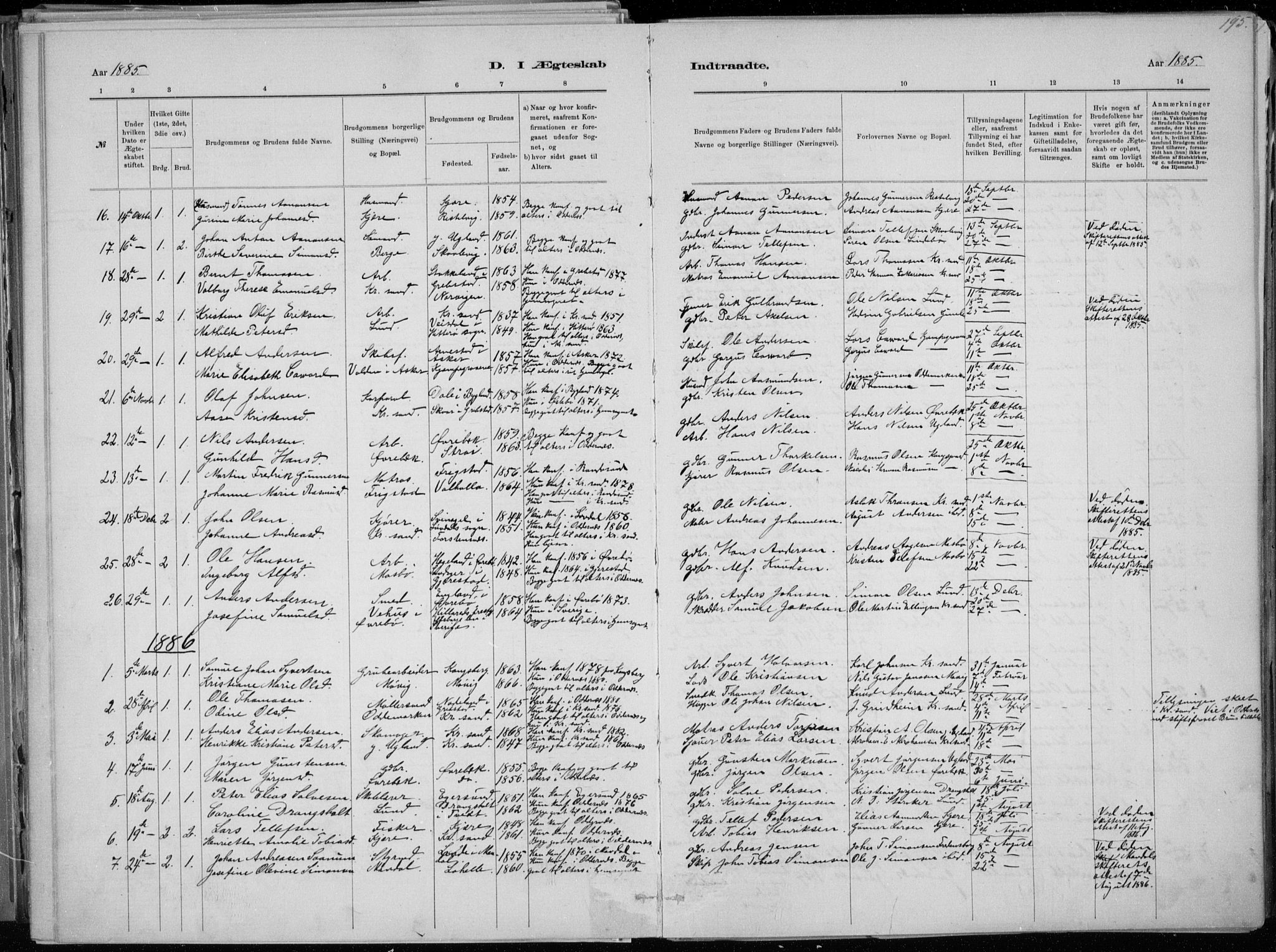 Oddernes sokneprestkontor, AV/SAK-1111-0033/F/Fa/Faa/L0009: Parish register (official) no. A 9, 1884-1896, p. 195