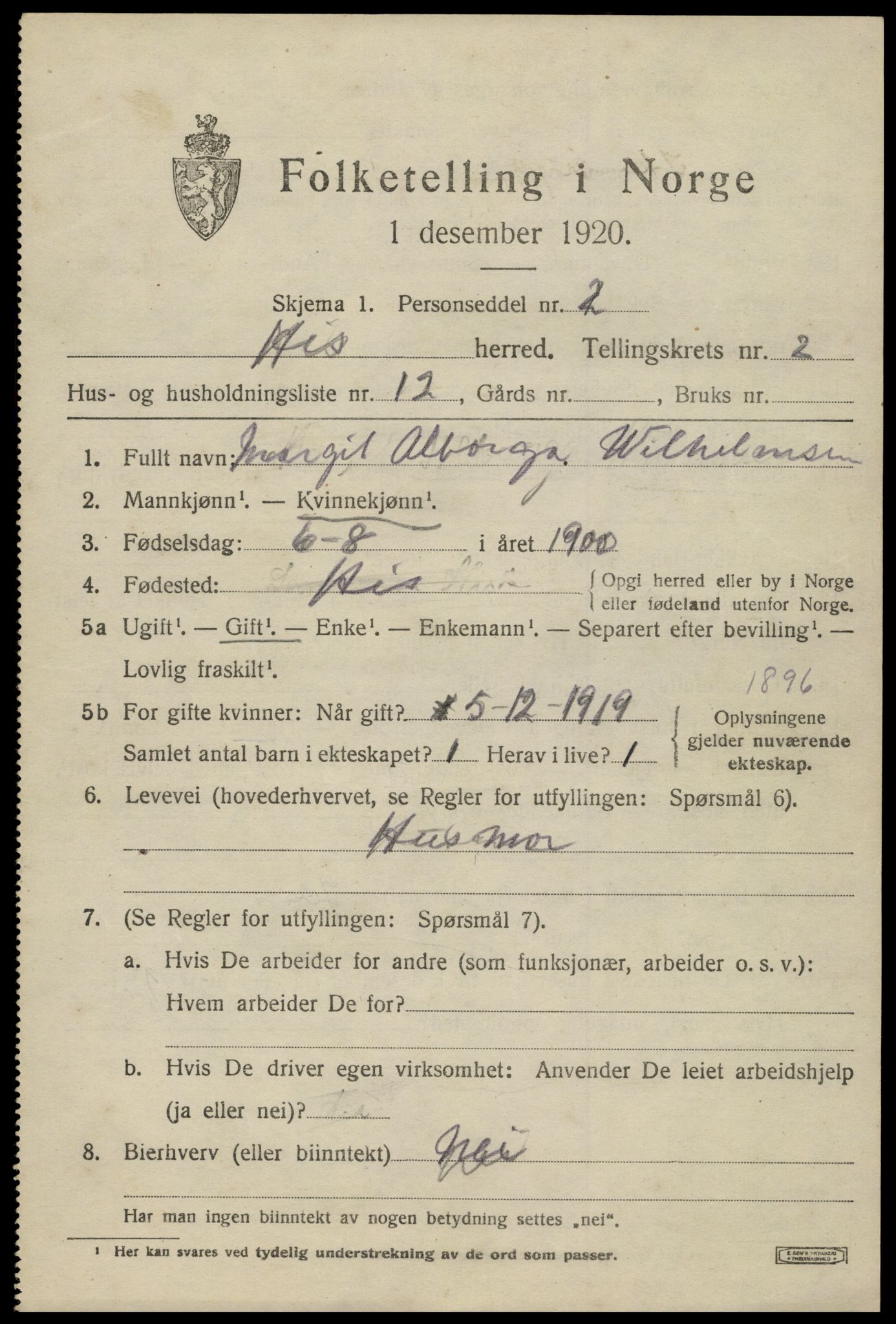 SAK, 1920 census for Hisøy, 1920, p. 2526