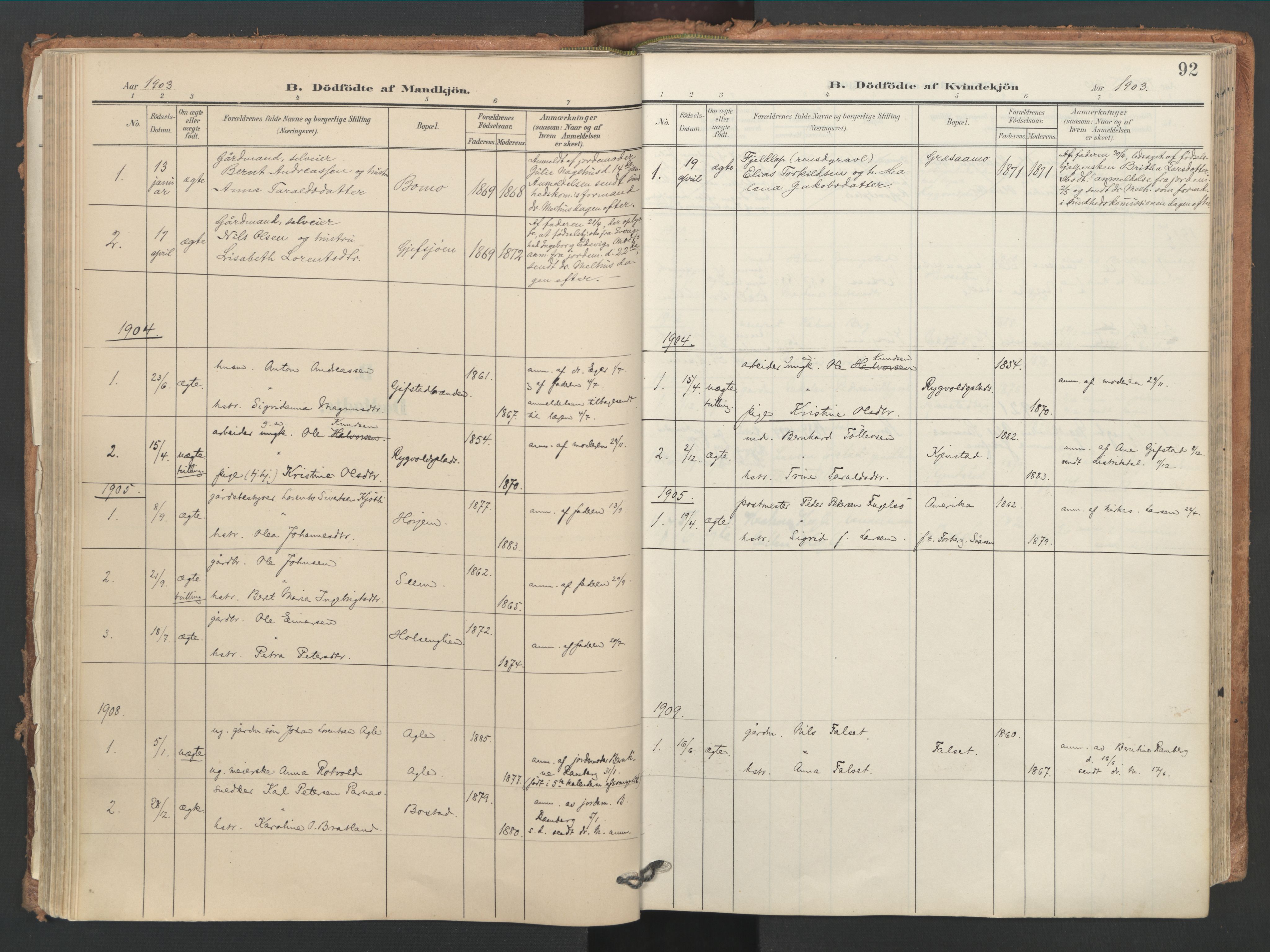 Ministerialprotokoller, klokkerbøker og fødselsregistre - Nord-Trøndelag, SAT/A-1458/749/L0477: Parish register (official) no. 749A11, 1902-1927, p. 92