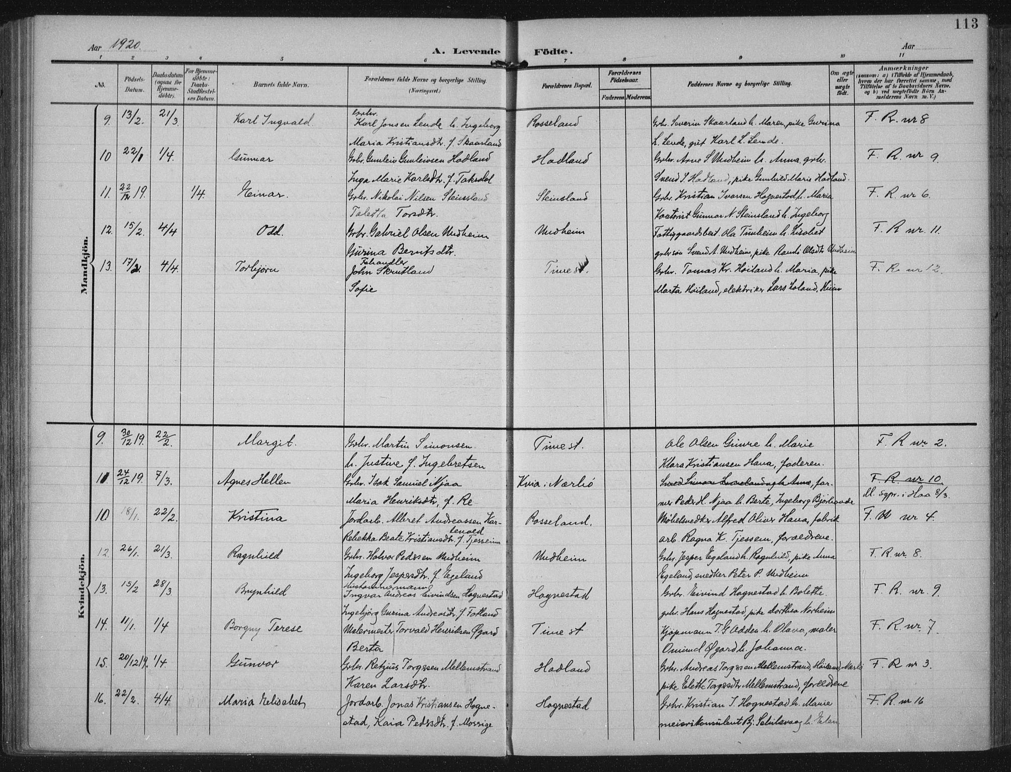 Lye sokneprestkontor, AV/SAST-A-101794/002/A/L0001: Parish register (official) no. A 12, 1904-1920, p. 113