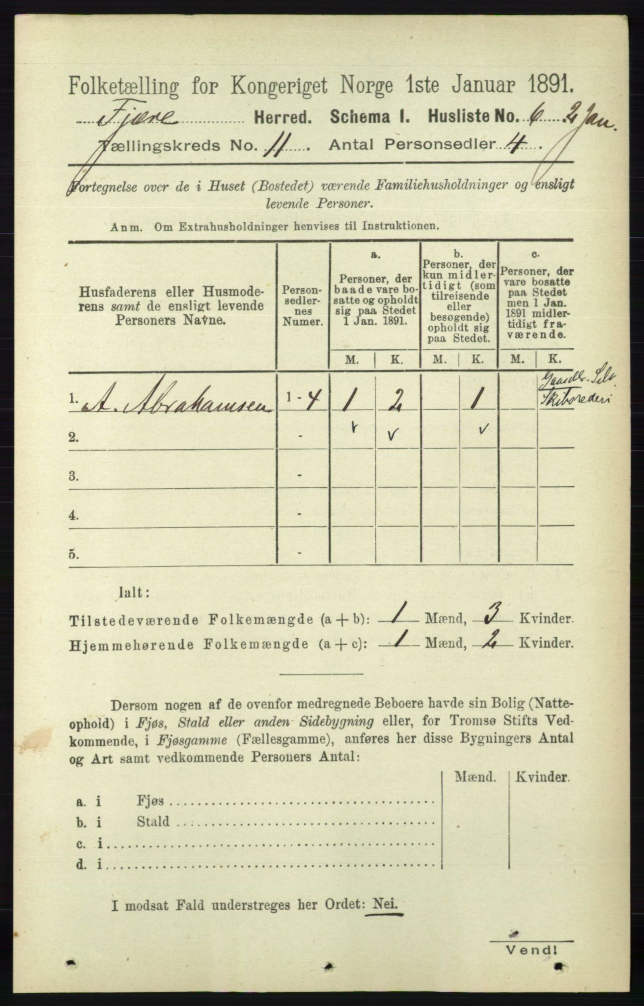 RA, 1891 census for 0923 Fjære, 1891, p. 5465