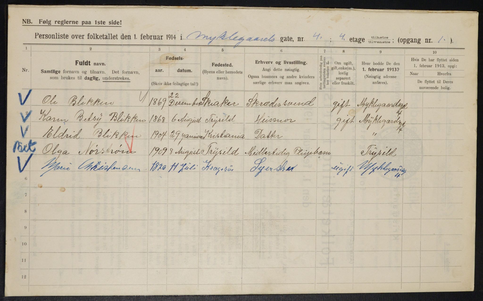 OBA, Municipal Census 1914 for Kristiania, 1914, p. 68308