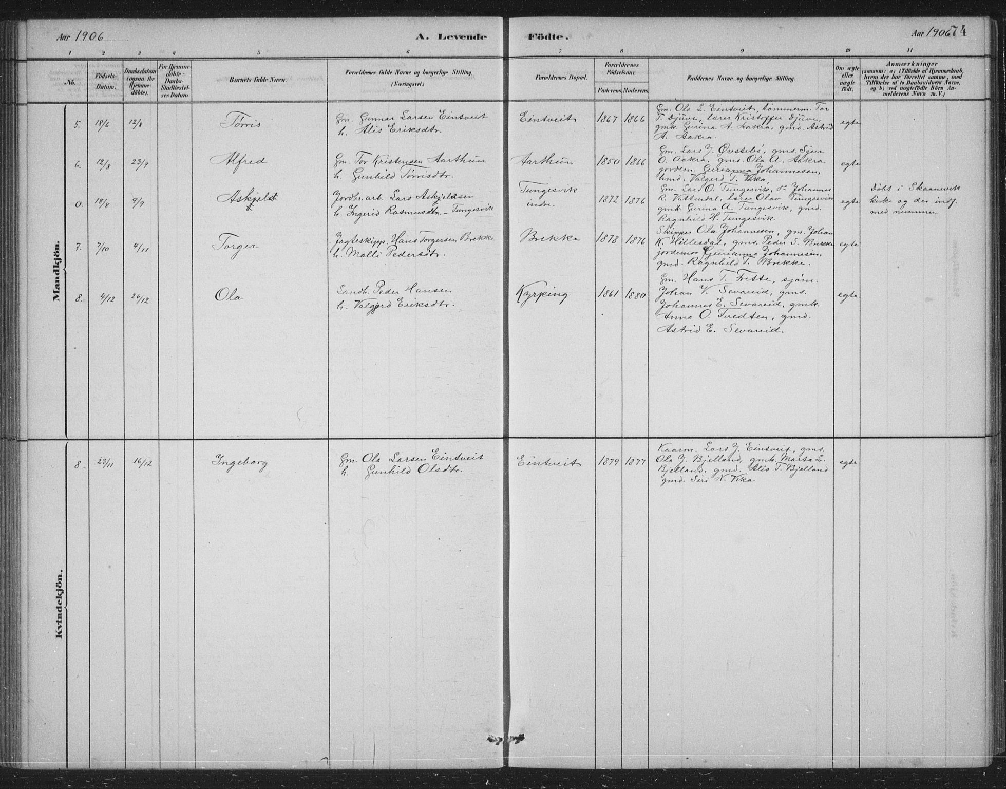 Skånevik sokneprestembete, AV/SAB-A-77801/H/Hab: Parish register (copy) no. B 2, 1881-1920, p. 74