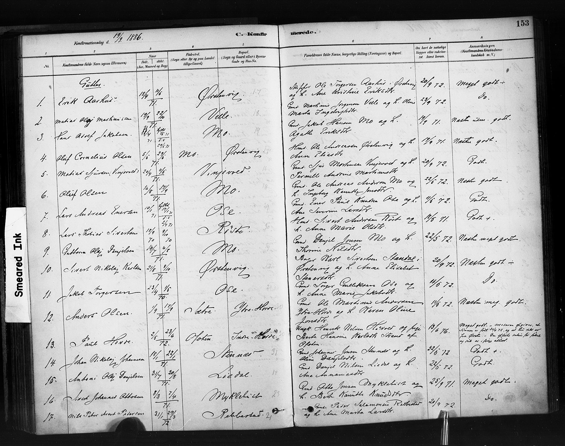 Ministerialprotokoller, klokkerbøker og fødselsregistre - Møre og Romsdal, SAT/A-1454/513/L0176: Parish register (official) no. 513A03, 1877-1889, p. 153