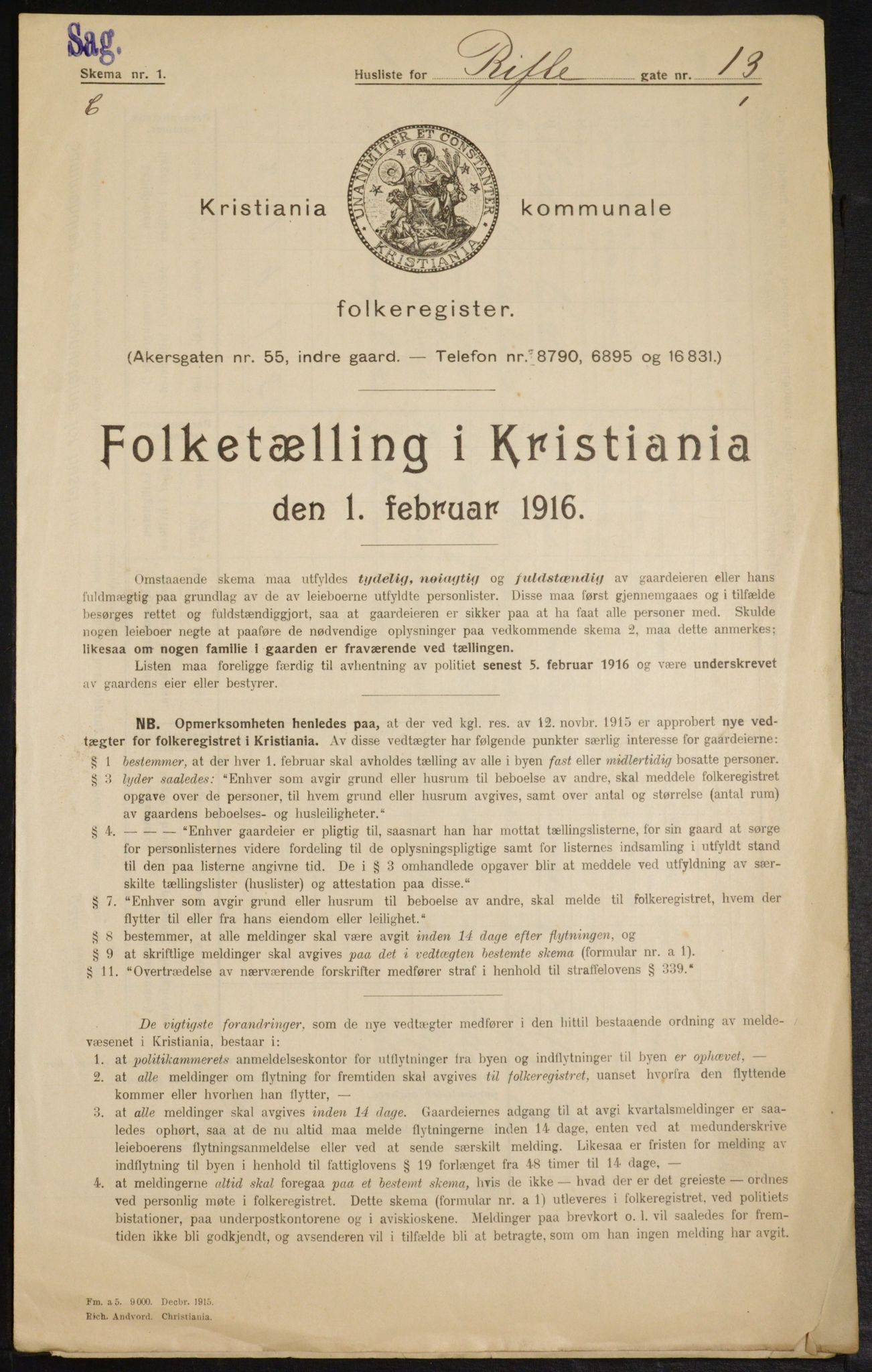 OBA, Municipal Census 1916 for Kristiania, 1916, p. 85330