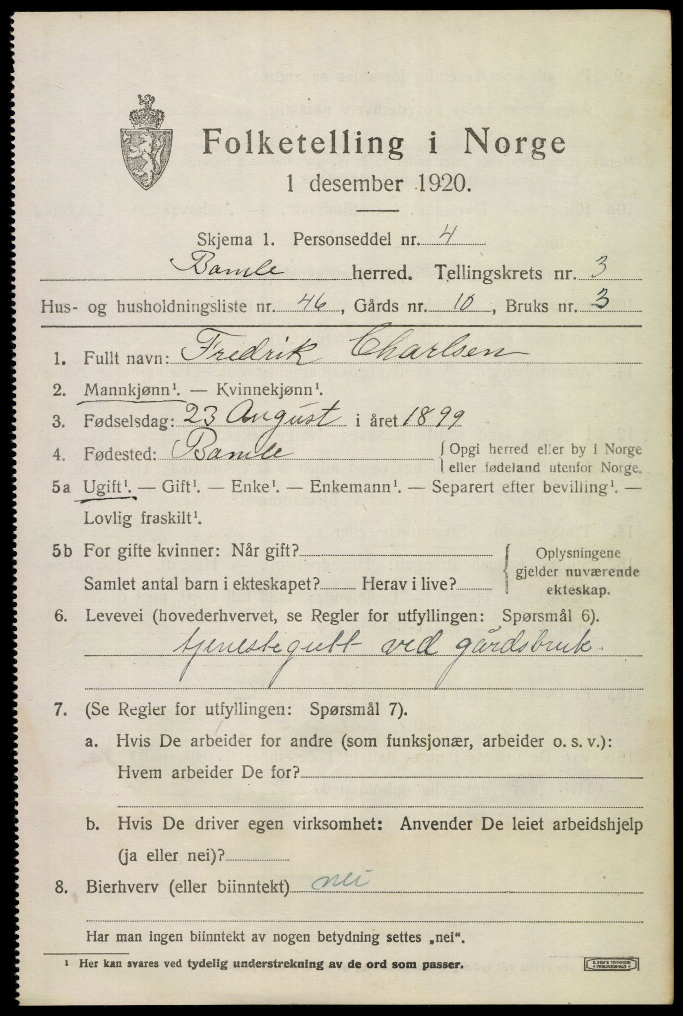 SAKO, 1920 census for Bamble, 1920, p. 4305