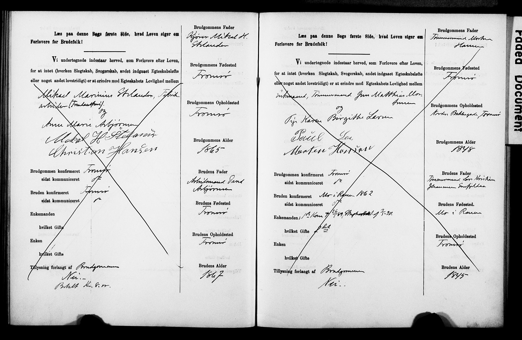 Tromsø sokneprestkontor/stiftsprosti/domprosti, AV/SATØ-S-1343/H/Hc/L0099/0001: Banns register no. 99.1, 1886-1892