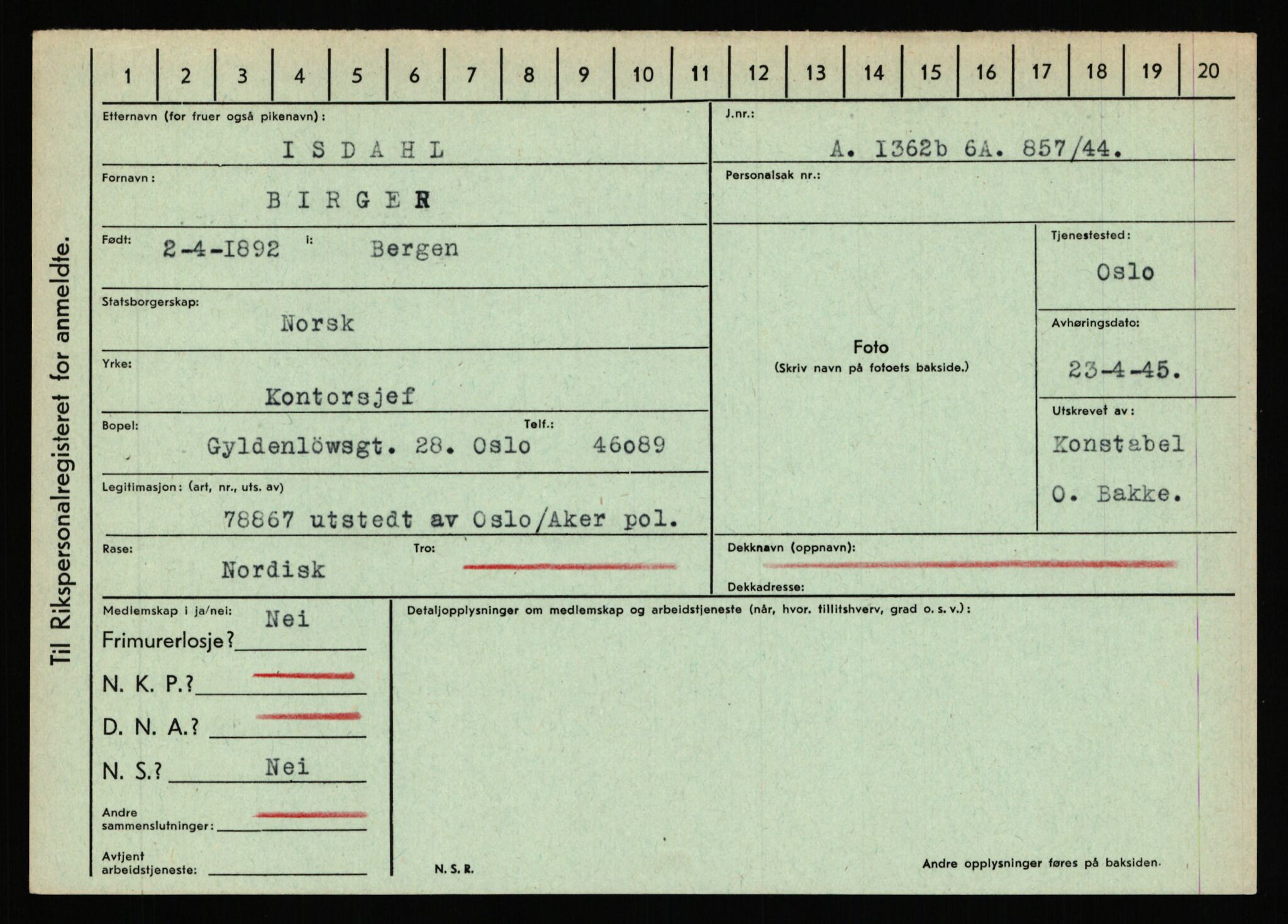 Statspolitiet - Hovedkontoret / Osloavdelingen, AV/RA-S-1329/C/Ca/L0007: Hol - Joelsen, 1943-1945, p. 2581