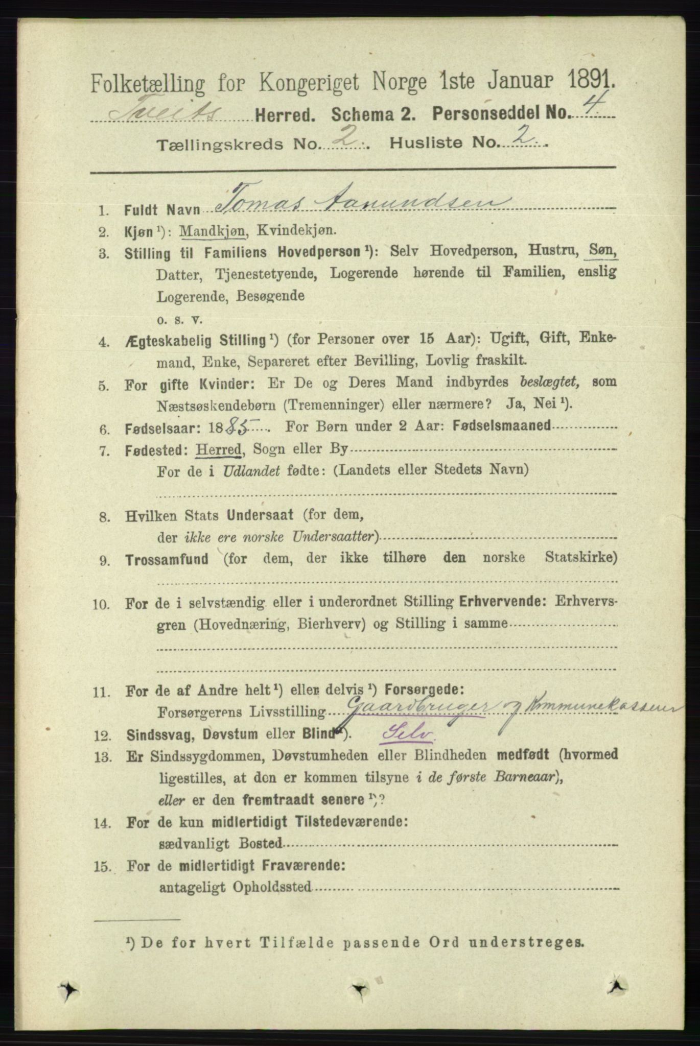 RA, 1891 census for 1013 Tveit, 1891, p. 530