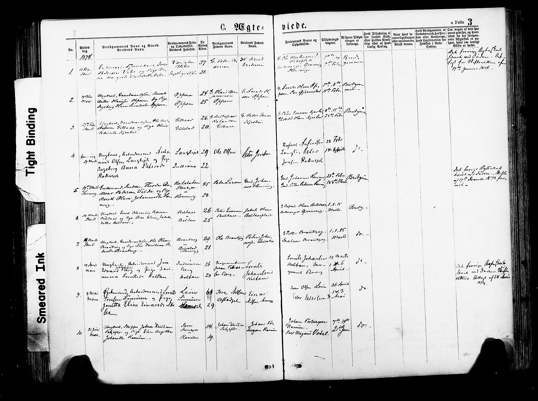 Ministerialprotokoller, klokkerbøker og fødselsregistre - Nord-Trøndelag, SAT/A-1458/735/L0348: Parish register (official) no. 735A09 /1, 1873-1883, p. 3