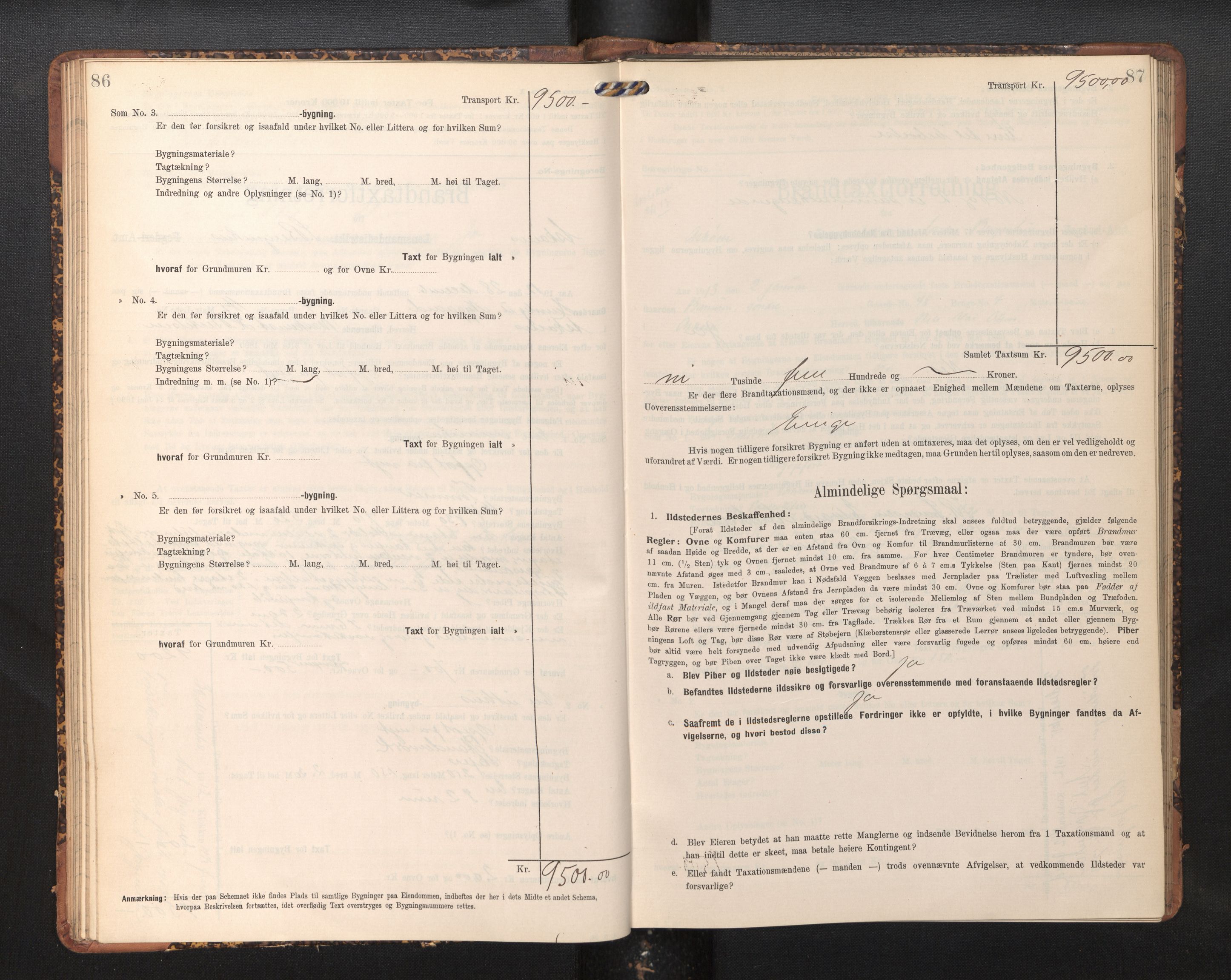 Lensmannen i Askøy, AV/SAB-A-31001/0012/L0006: Branntakstprotokoll, skjematakst, Laksevåg, 1907-1917, p. 86-87