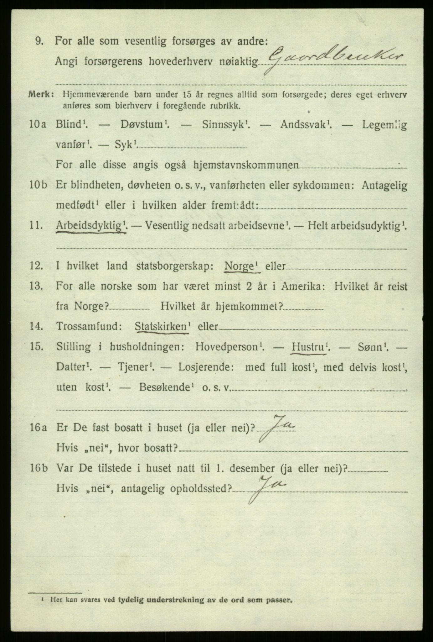 SAB, 1920 census for Jostedal, 1920, p. 311