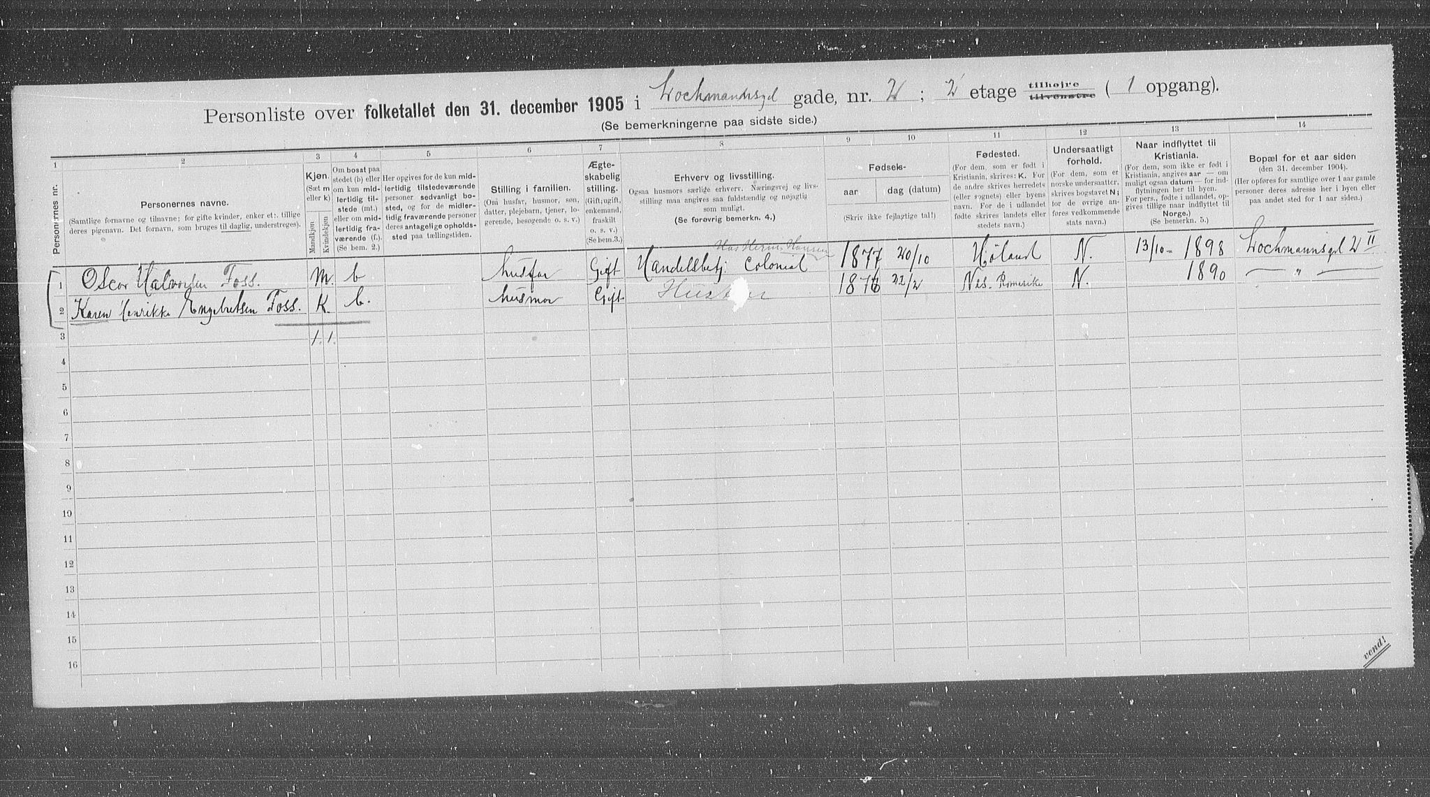 OBA, Municipal Census 1905 for Kristiania, 1905, p. 30612