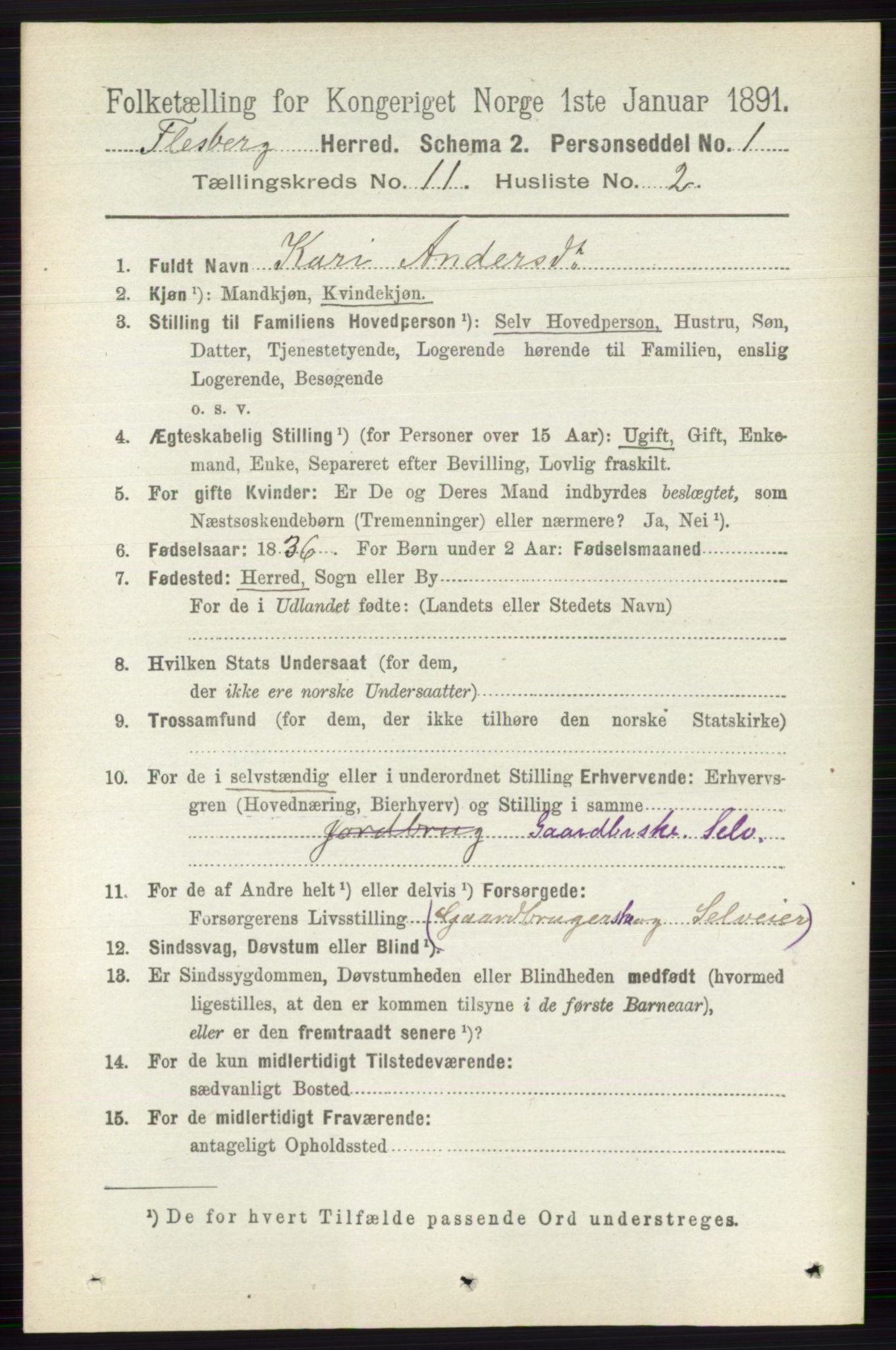 RA, 1891 census for 0631 Flesberg, 1891, p. 1778