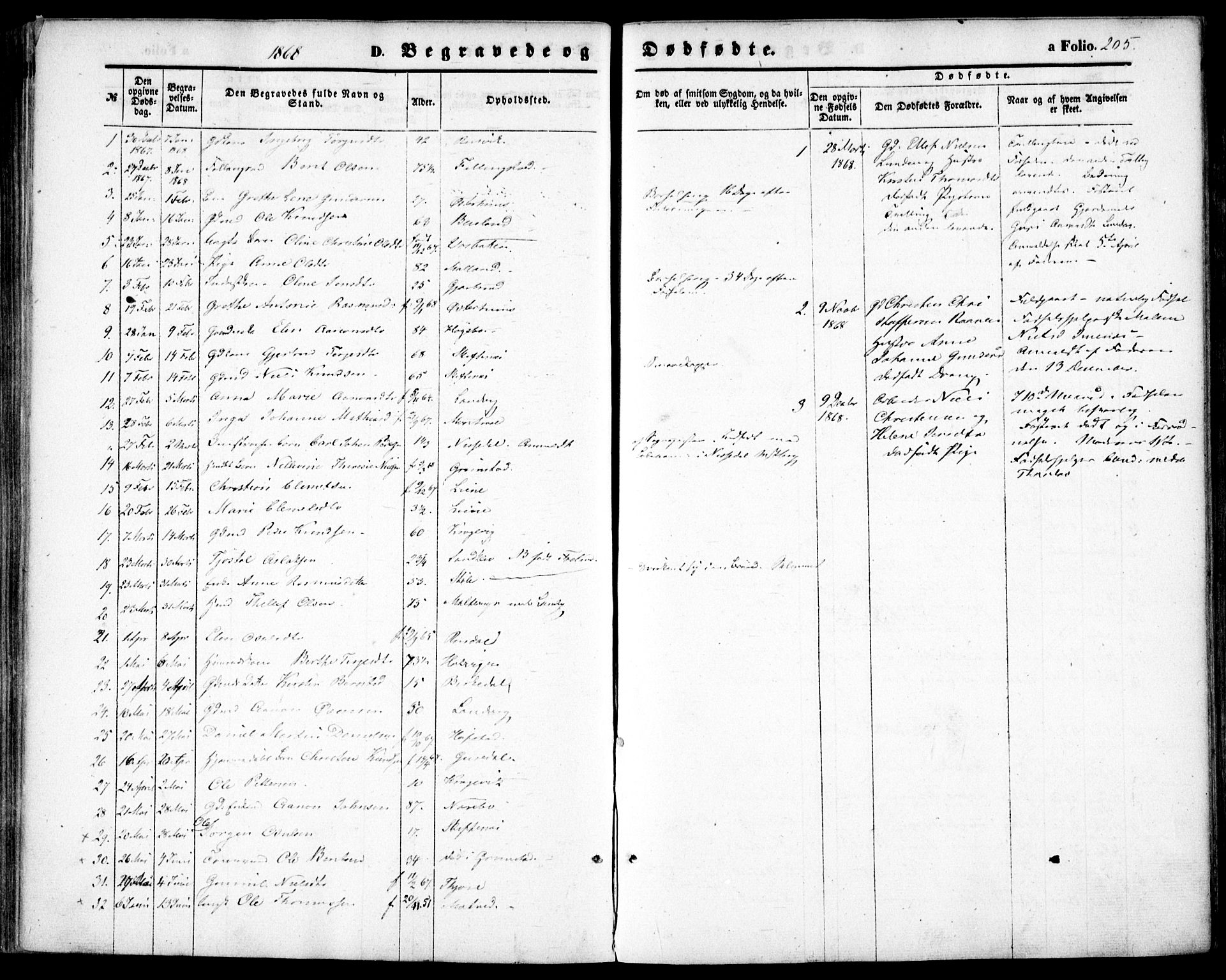 Hommedal sokneprestkontor, AV/SAK-1111-0023/F/Fa/Fab/L0005: Parish register (official) no. A 5, 1861-1877, p. 205