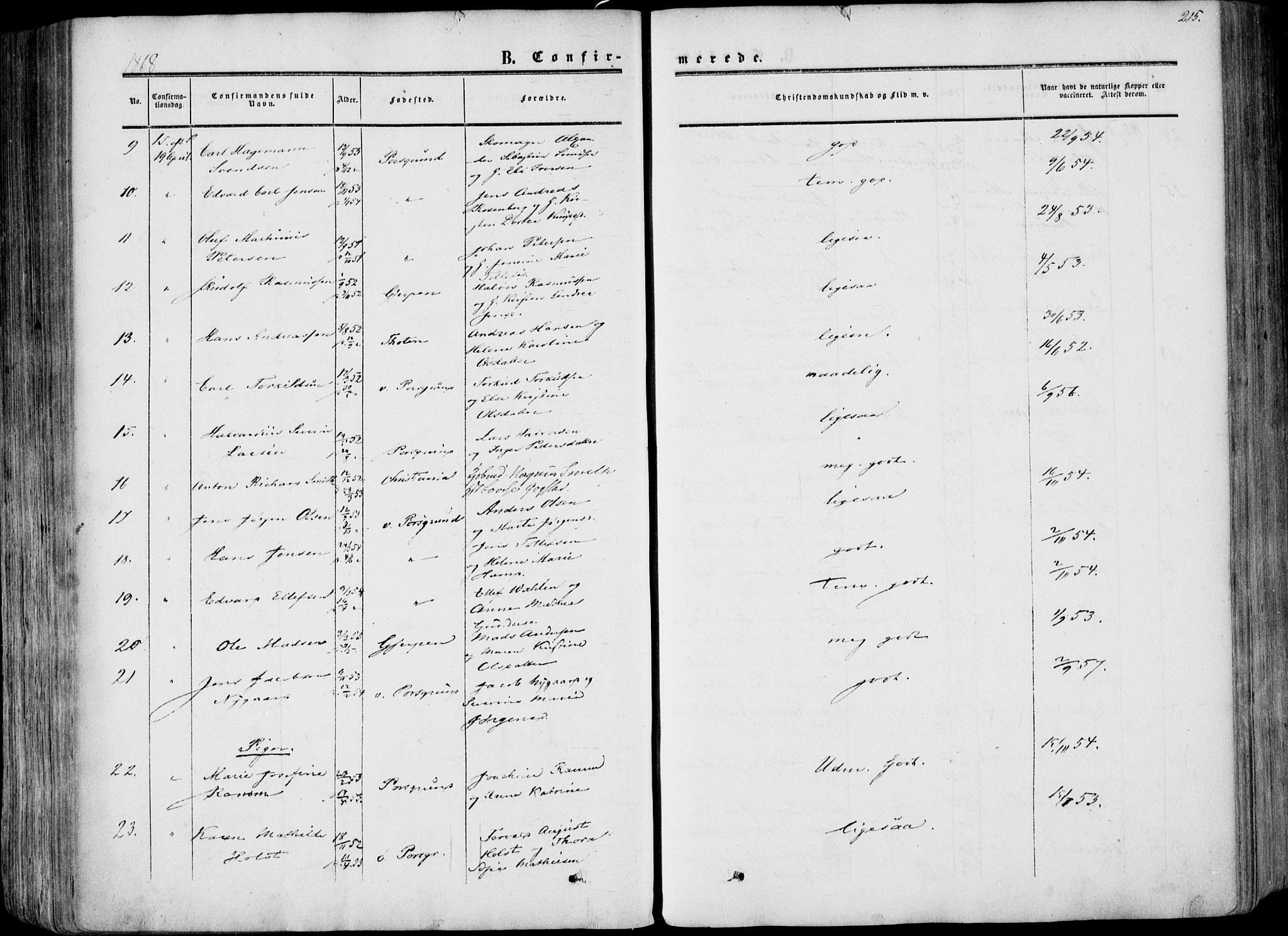 Porsgrunn kirkebøker , AV/SAKO-A-104/F/Fa/L0007: Parish register (official) no. 7, 1858-1877, p. 215